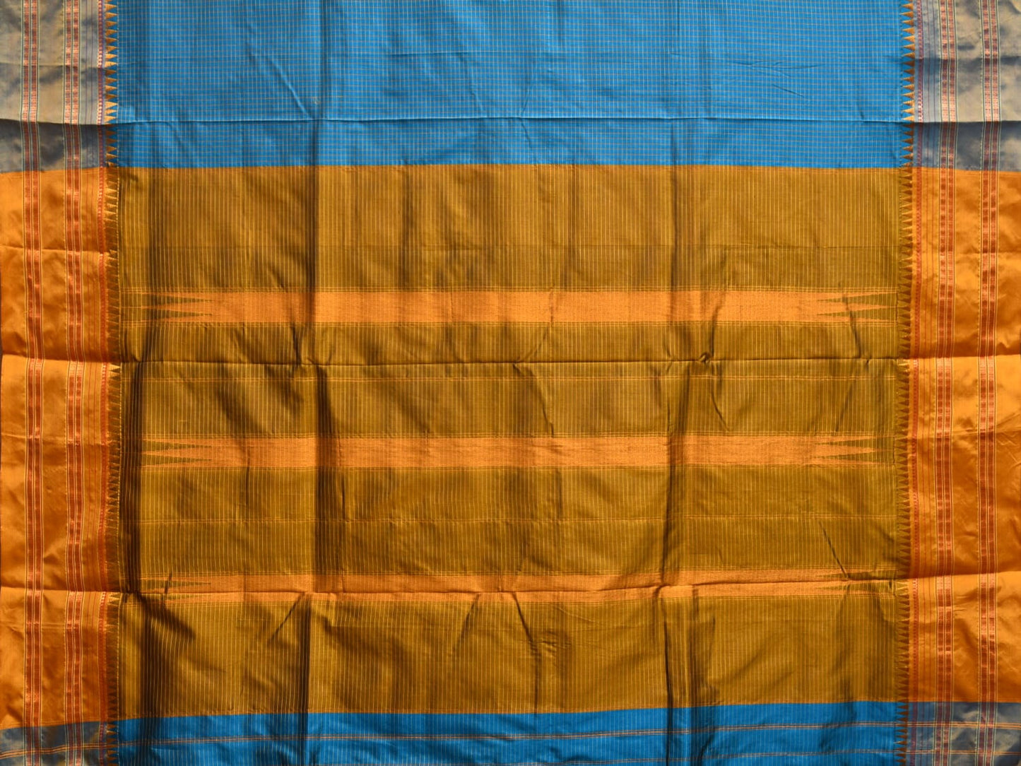 Blue and Mustard and Blue Narayanpet Silk Handloom Saree with Checks Design No Blouse np0826