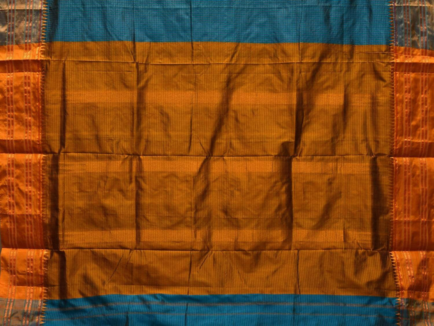 Blue and Mustard Narayanpet Silk Handloom Saree with Checks Design No Blouse np0437