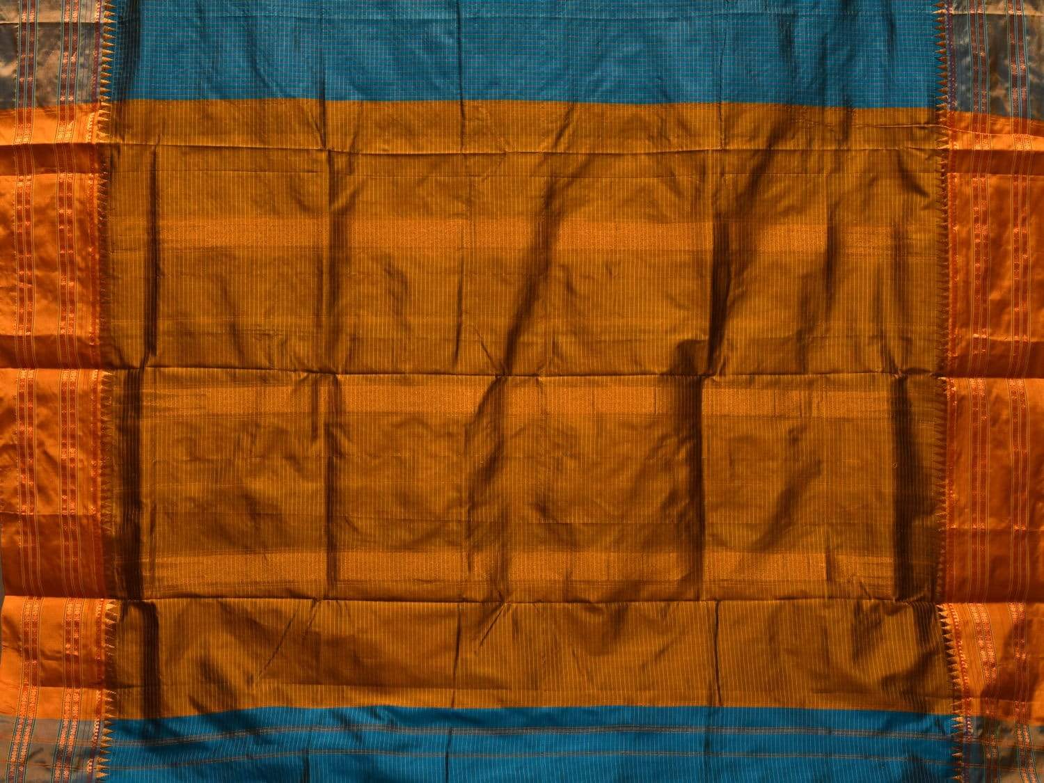 Blue and Mustard Narayanpet Silk Handloom Saree with Checks Design No Blouse np0437