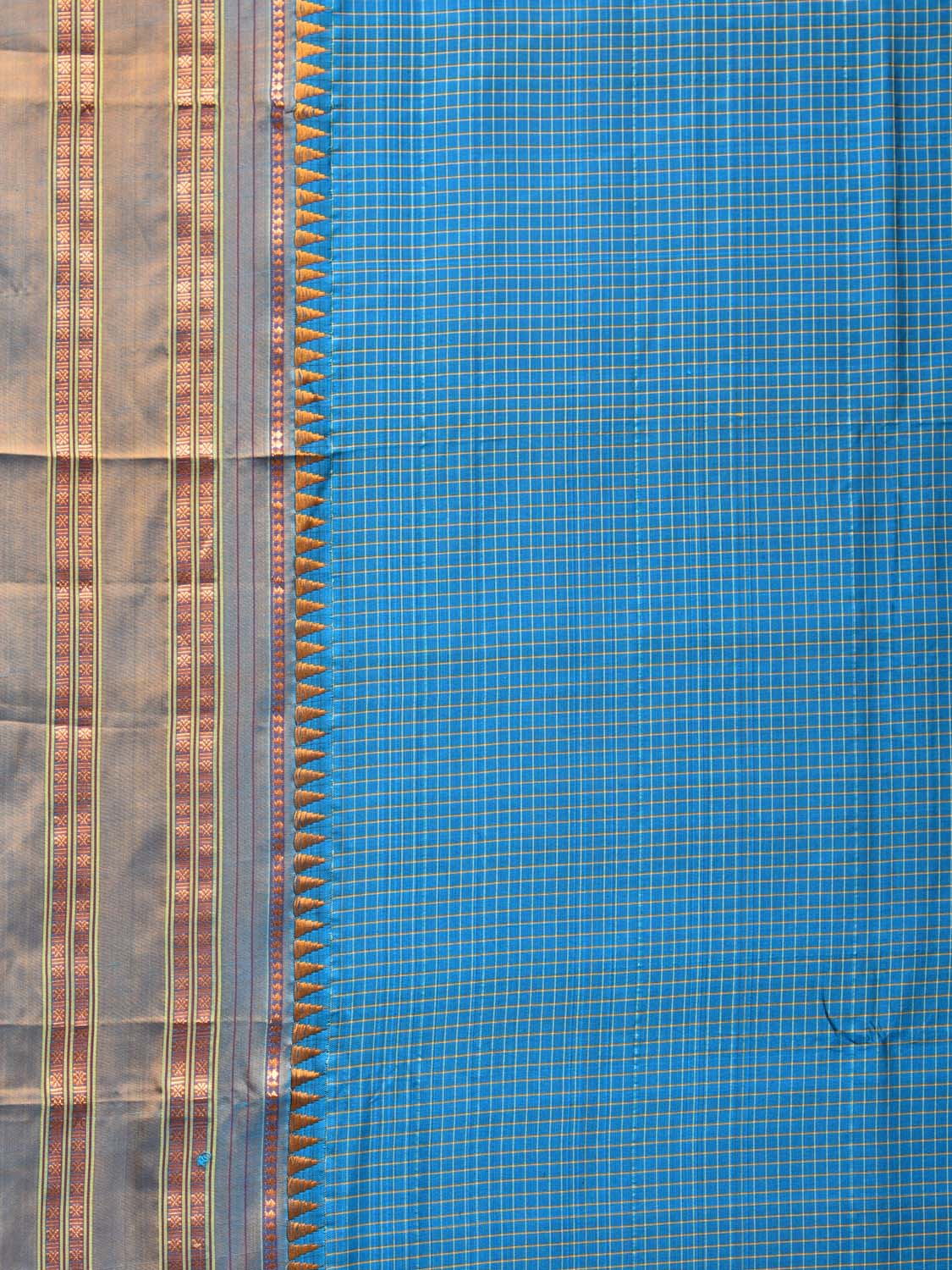 Blue and Mustard Narayanpet Silk Handloom Saree with Checks Design No Blouse np0729