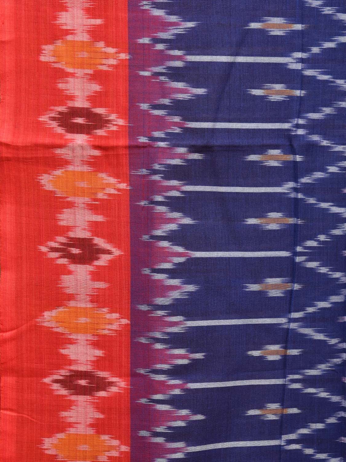 Blue and Orange Pochampally Ikat Cotton Handloom Saree with Grill Design No Blouse i0797