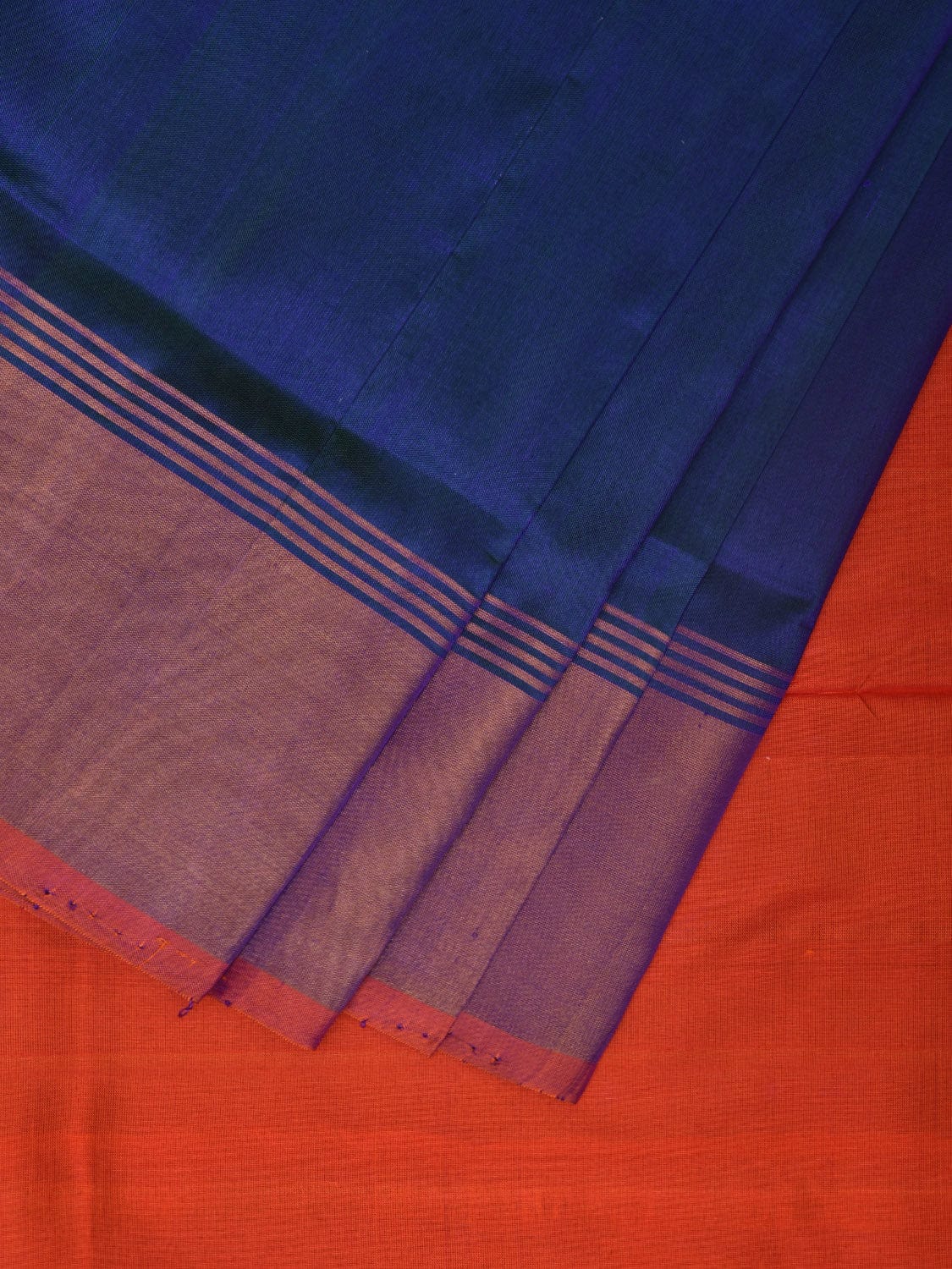 Blue and Orange Uppada Plain Silk Handloom Saree with Contrast Pallu Design u2238