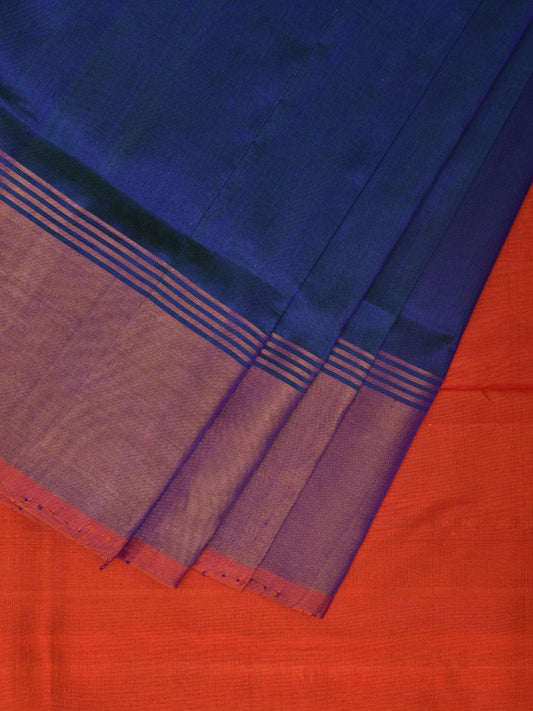 Blue and Orange Uppada Plain Silk Handloom Saree with Contrast Pallu Design u2238