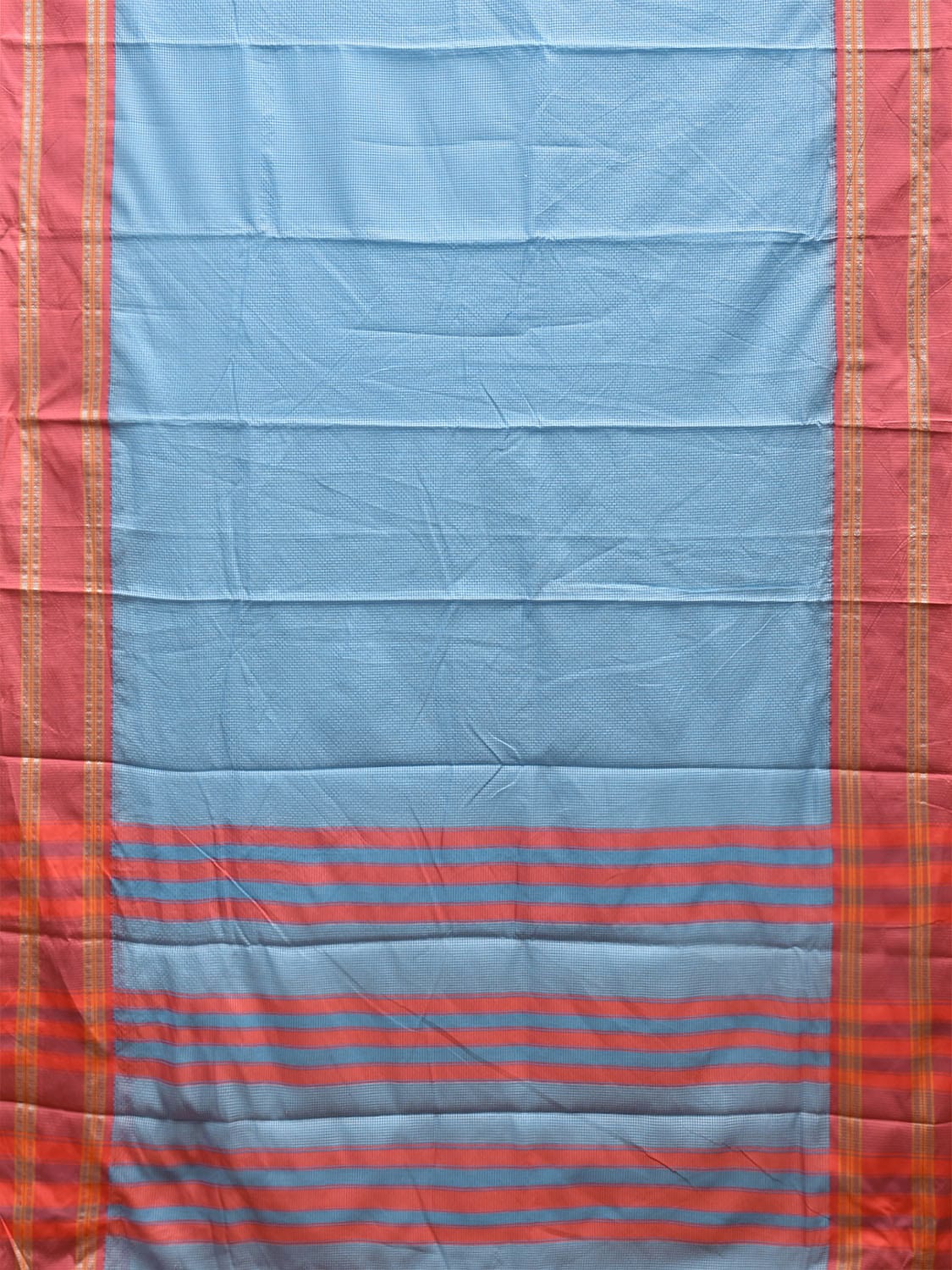Blue and Peach Bamboo Cotton Saree with Small Checks Design No Blouse bc0631