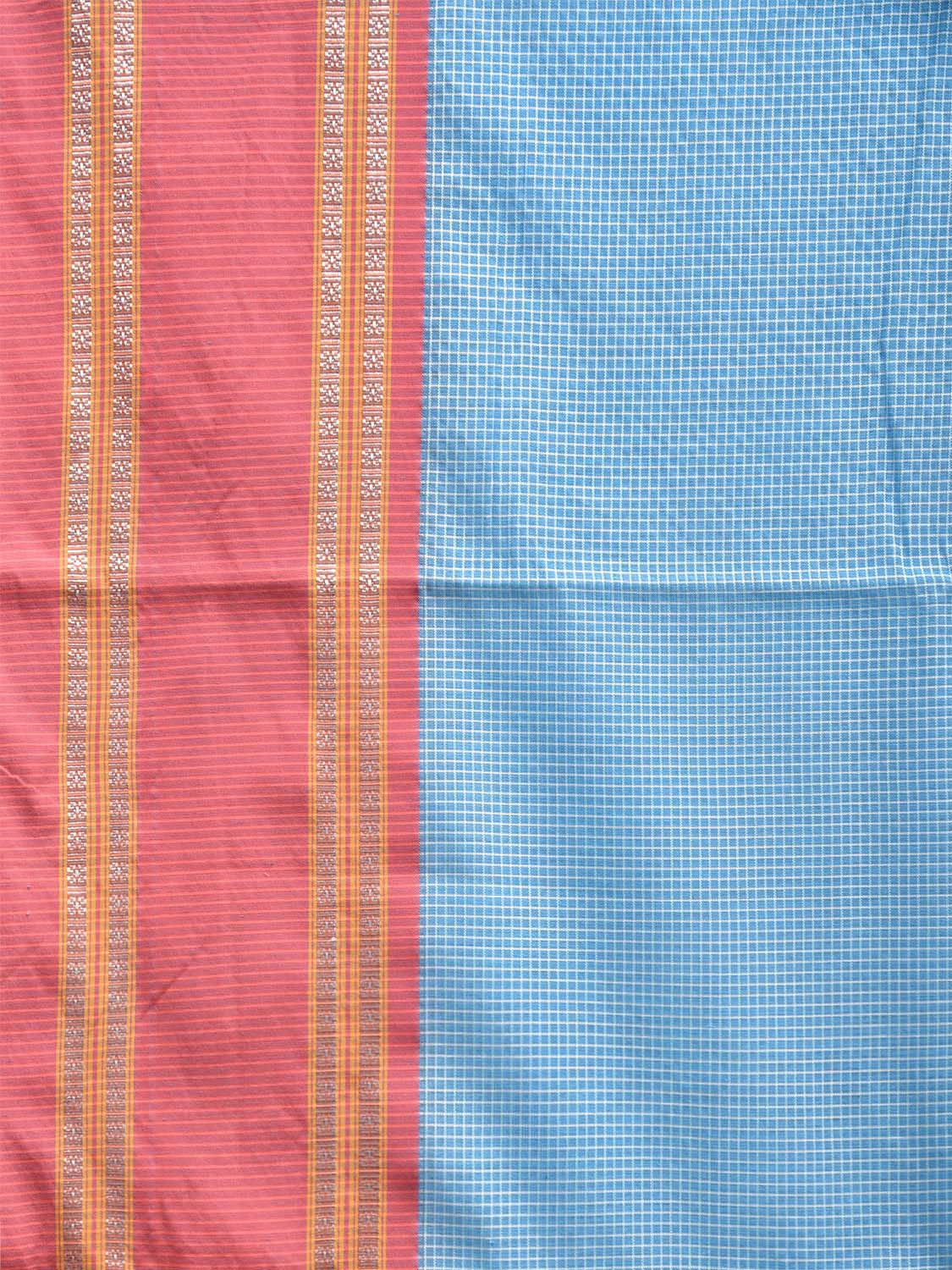 Blue and Peach Bamboo Cotton Saree with Small Checks Design No Blouse bc0631