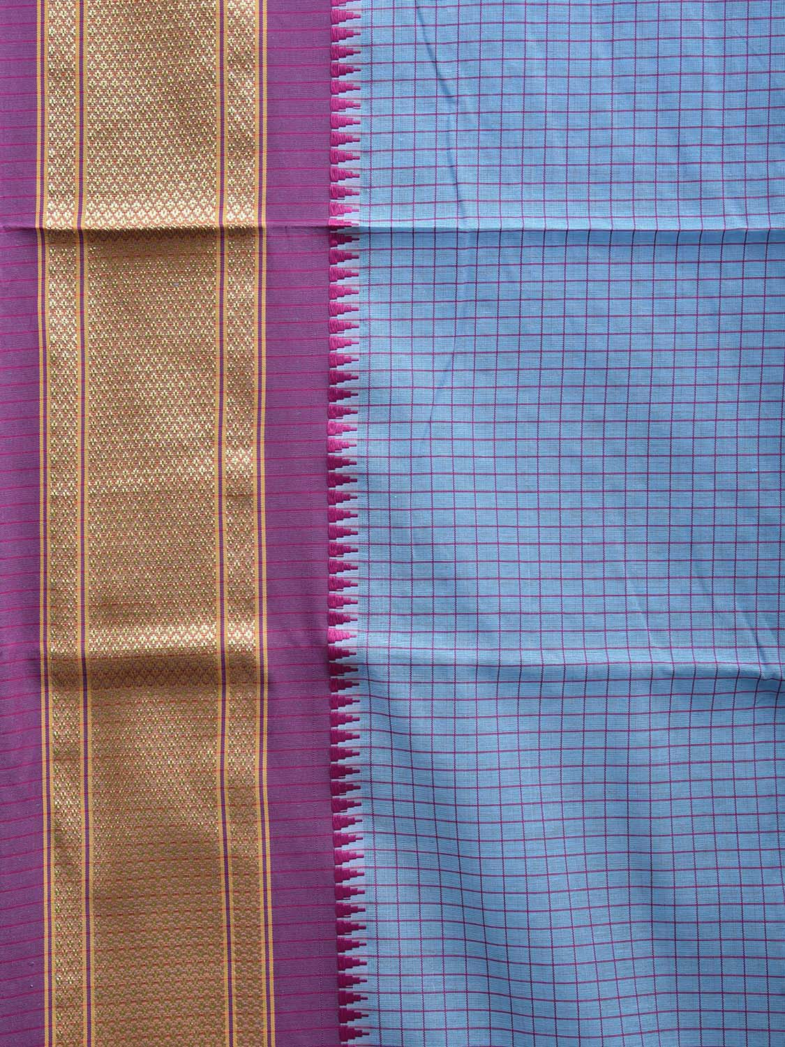 Blue and Pink Bamboo Cotton Saree with Checks Design No Blouse bc0646