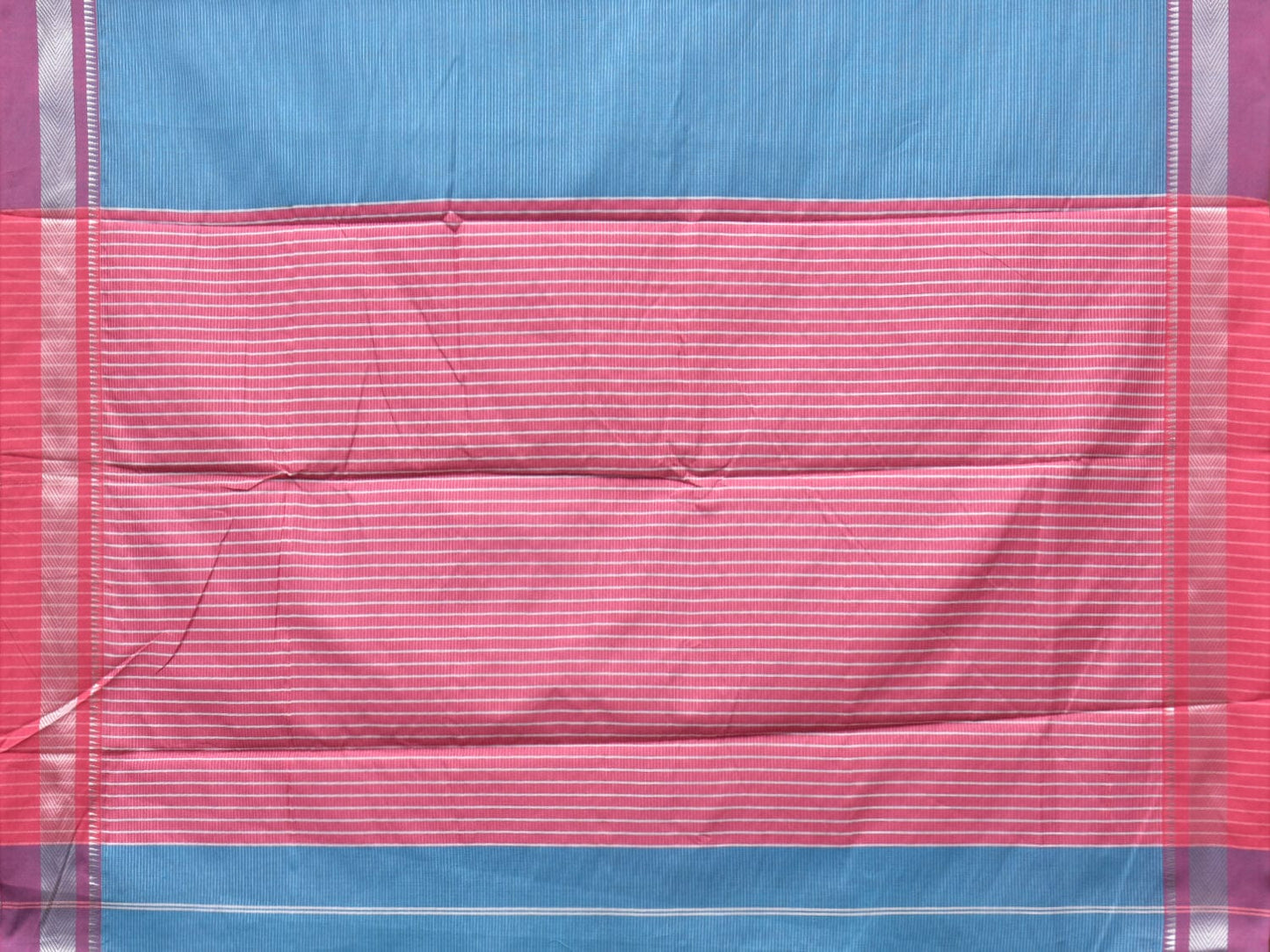 Blue and Pink Bamboo Cotton Saree with Strips Design No Blouse bc0235