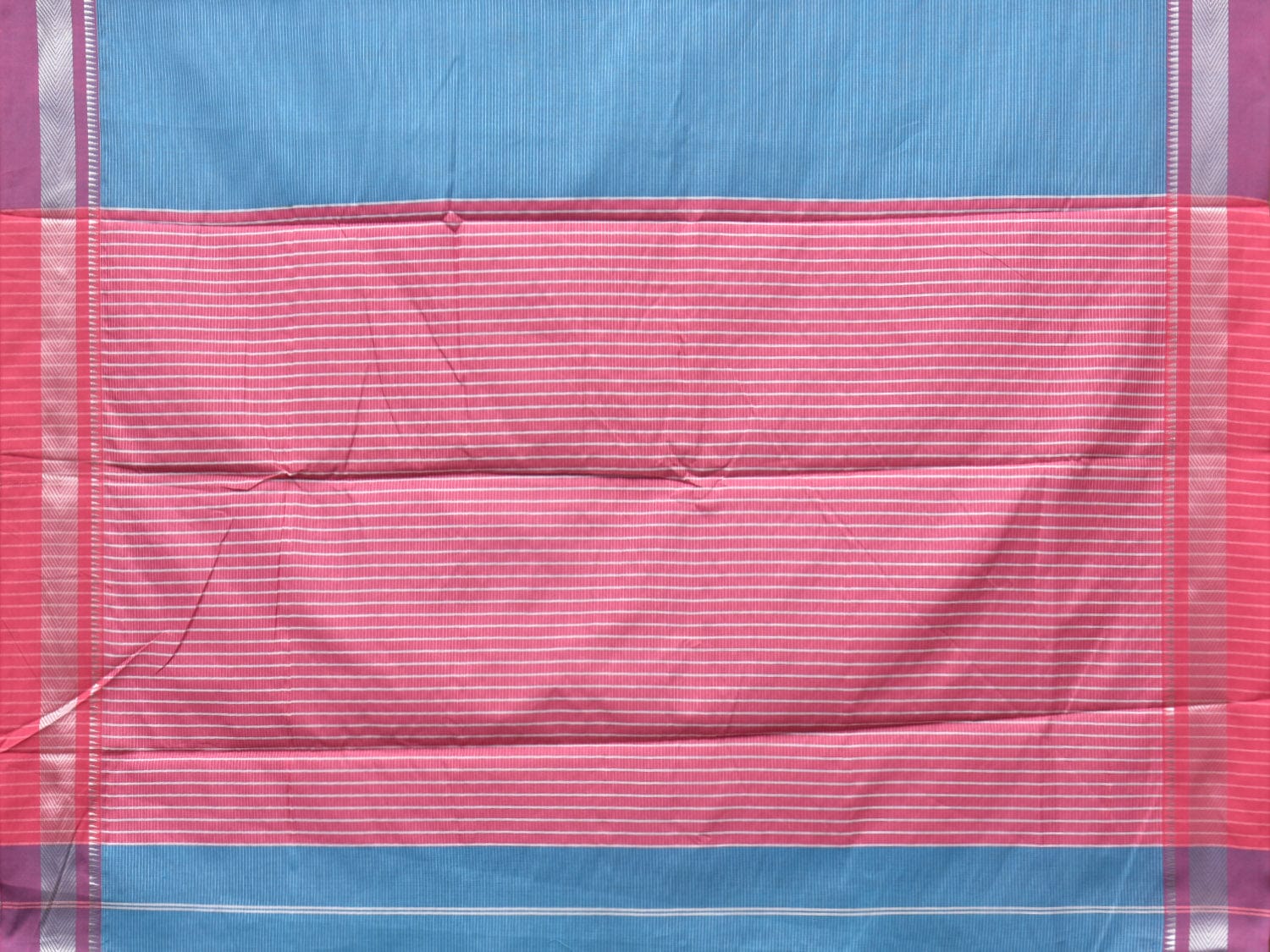 Blue and Pink Bamboo Cotton Saree with Strips Design No Blouse bc0235