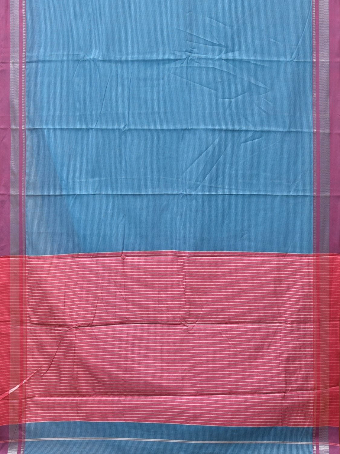 Blue and Pink Bamboo Cotton Saree with Strips Design No Blouse bc0235