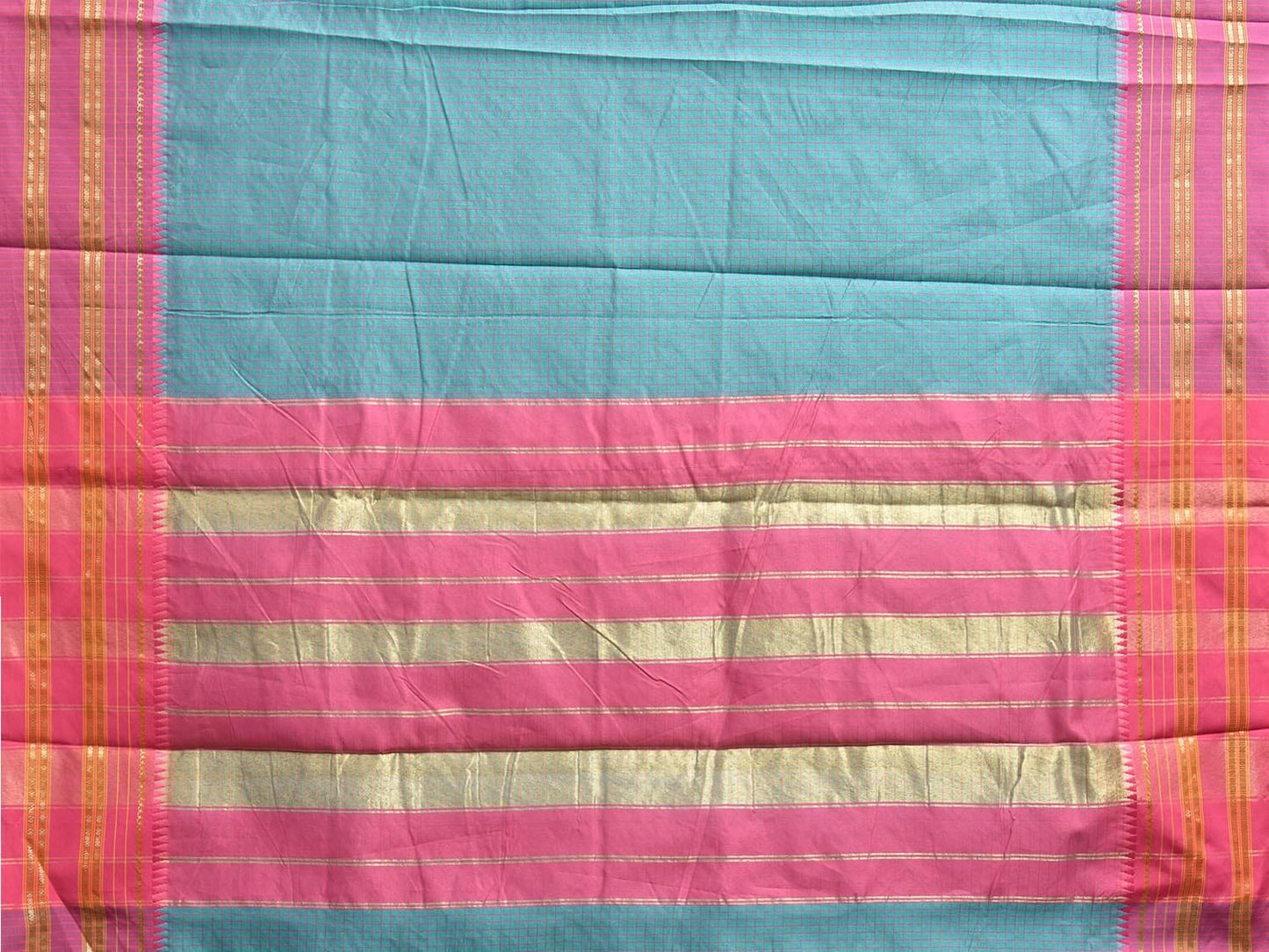 Blue and Pink Bamboo Cotton Viscose Silk Saree with Checks Design No Blouse bc0757