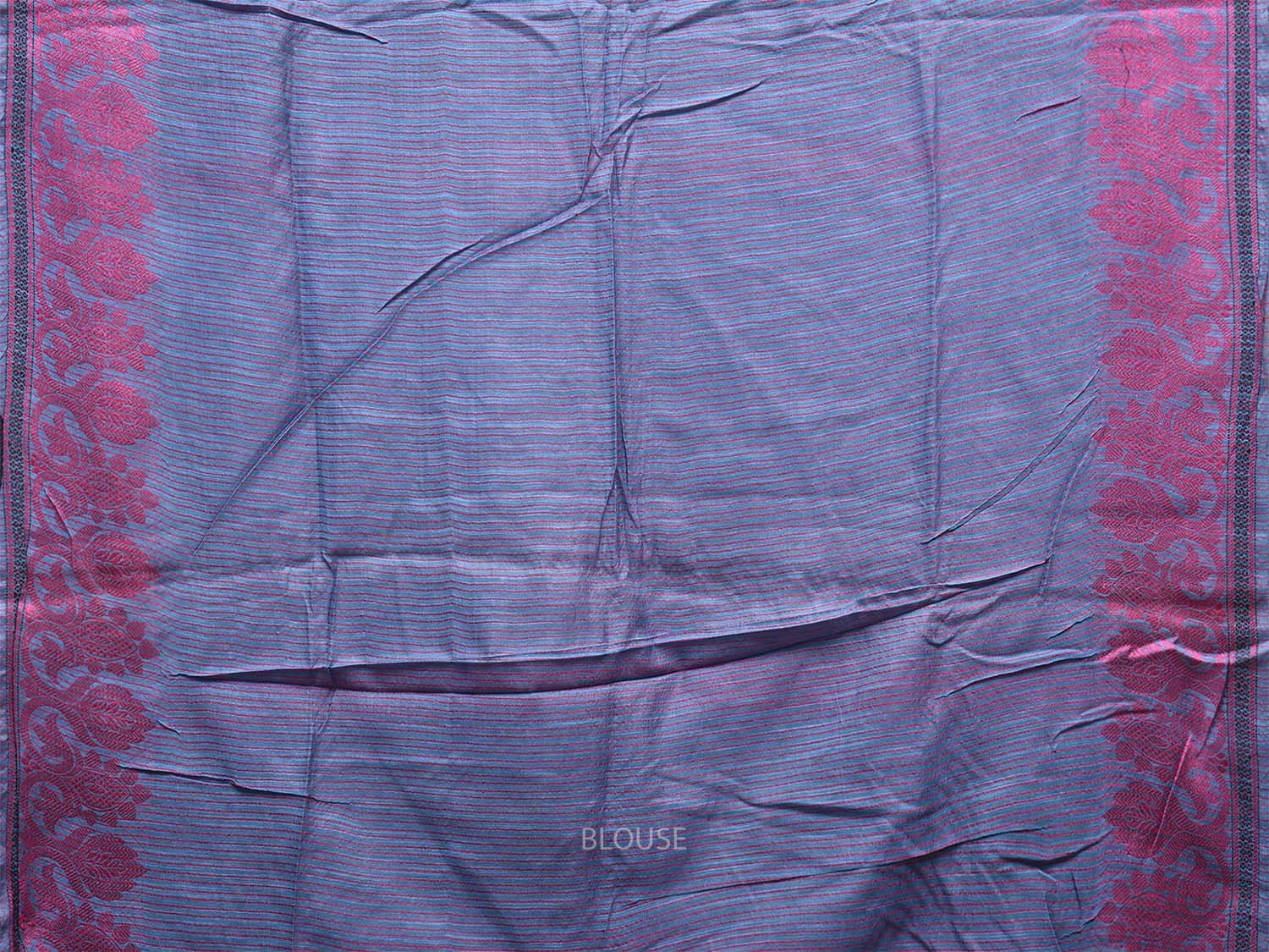 Blue and Pink Tussar Plain Saree with Border and Strips Pallu Design o0570