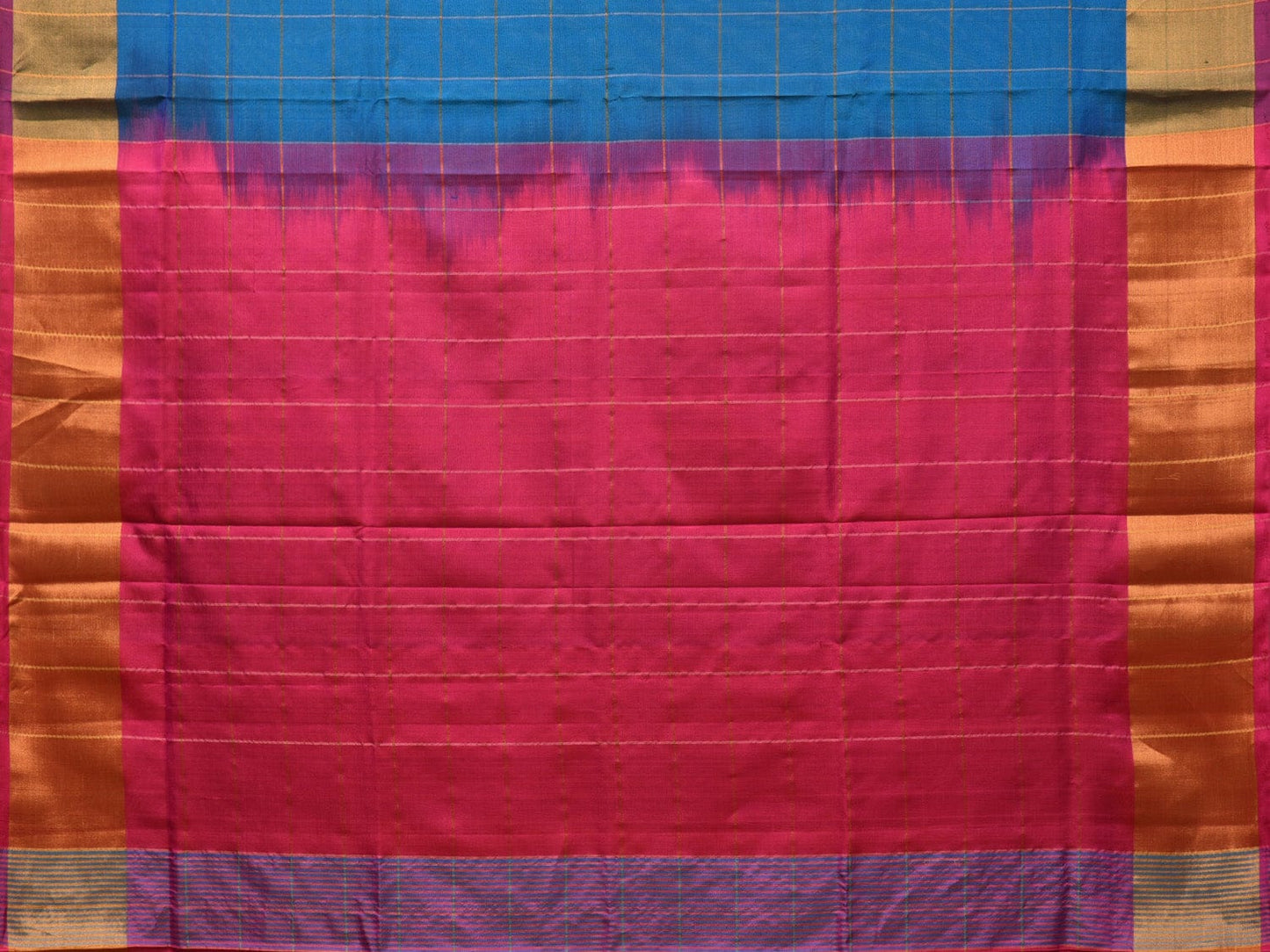 Blue and Pink Uppada Silk Handloom Saree with Checks and Contrast Pallu Design u2140
