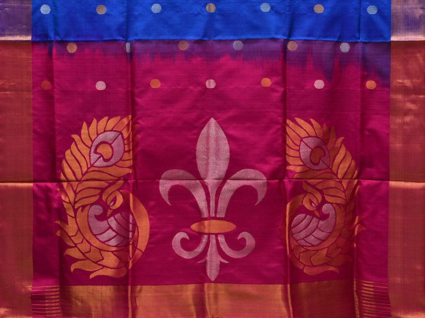 Blue and Pink Uppada Silk Handloom Saree with Peacocks Pallu Design u1790