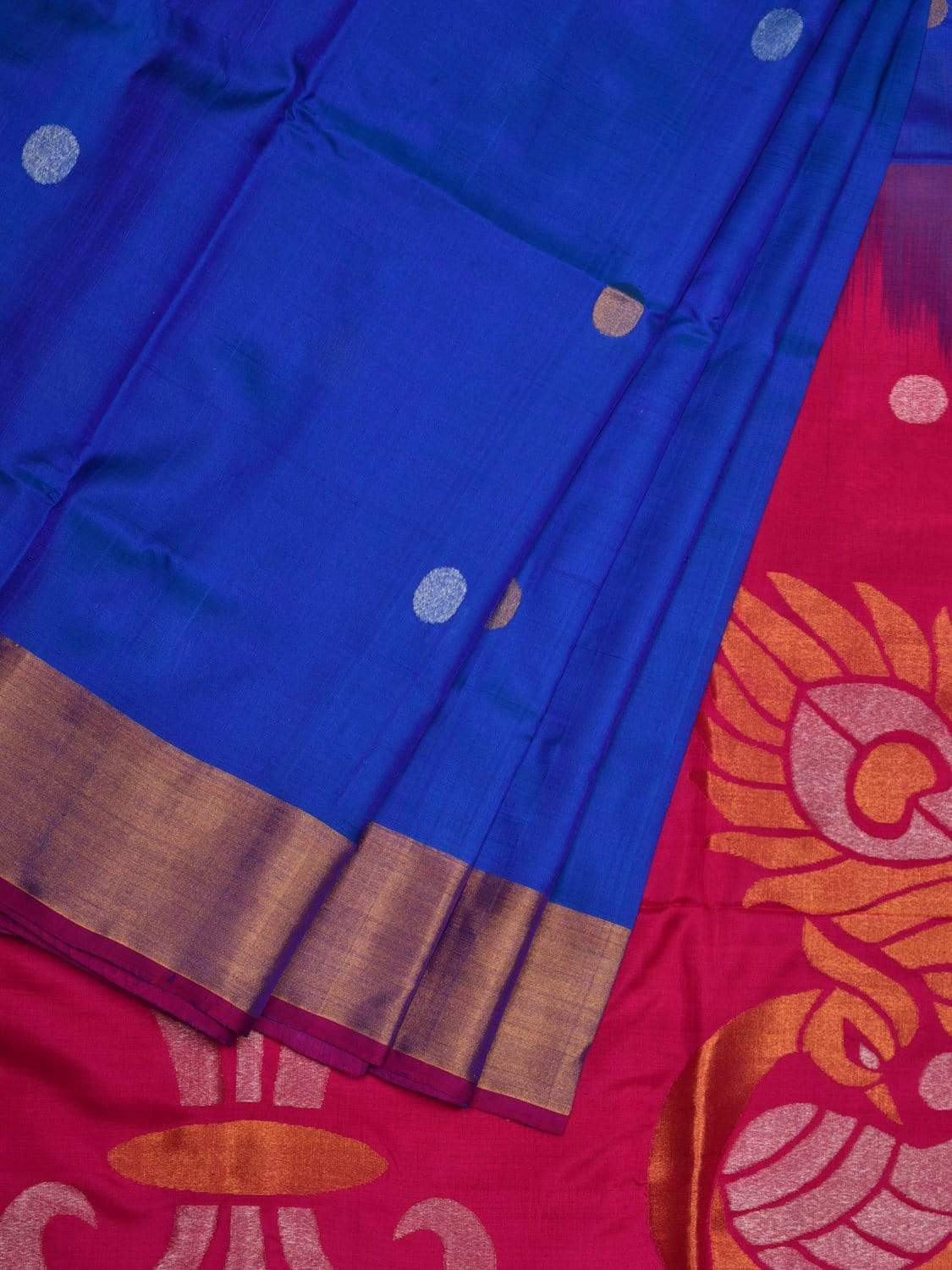 Blue and Pink Uppada Silk Handloom Saree with Peacocks Pallu Design u1790