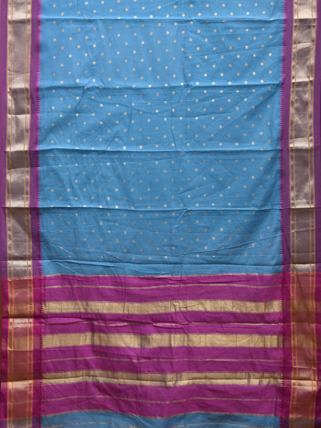 Blue and Purple Bamboo Cotton Saree with Printed Buta Design No Blouse bc0363