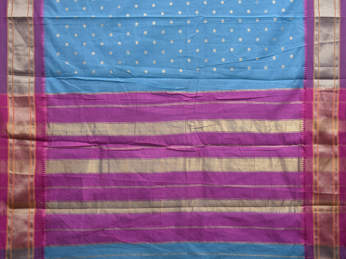 Blue and Purple Bamboo Cotton Saree with Printed Buta Design No Blouse bc0363