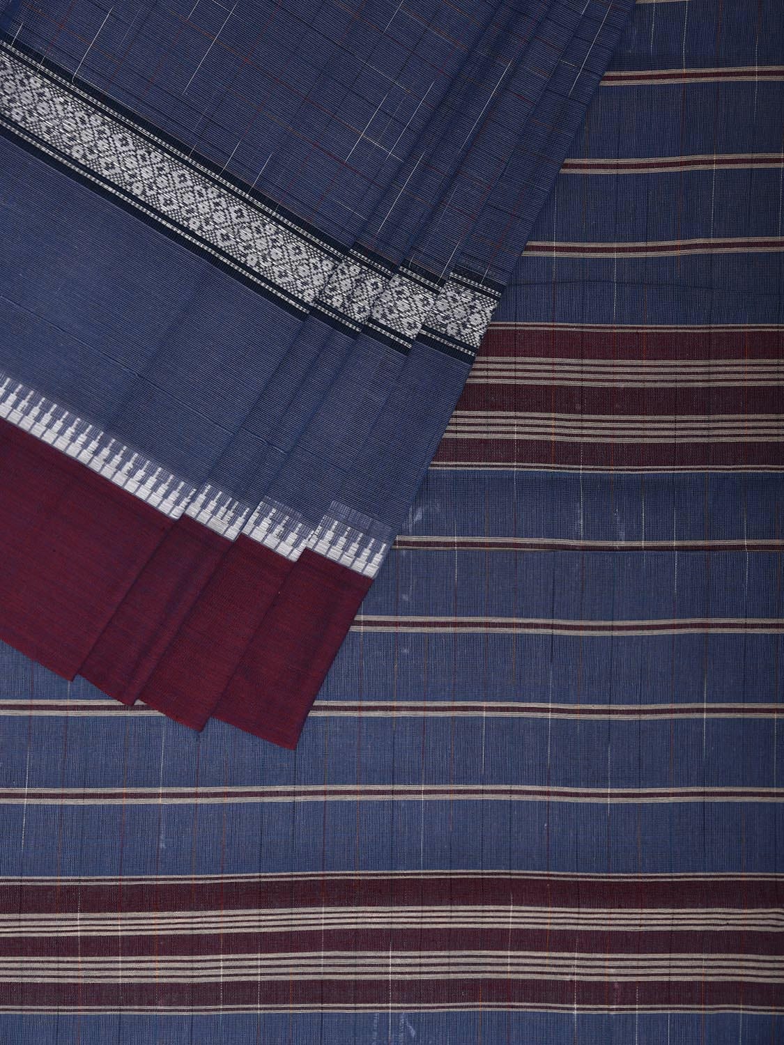 Blue and Purple Narayanpet Cotton Handloom Saree with Big Border Design No Blouse np1146