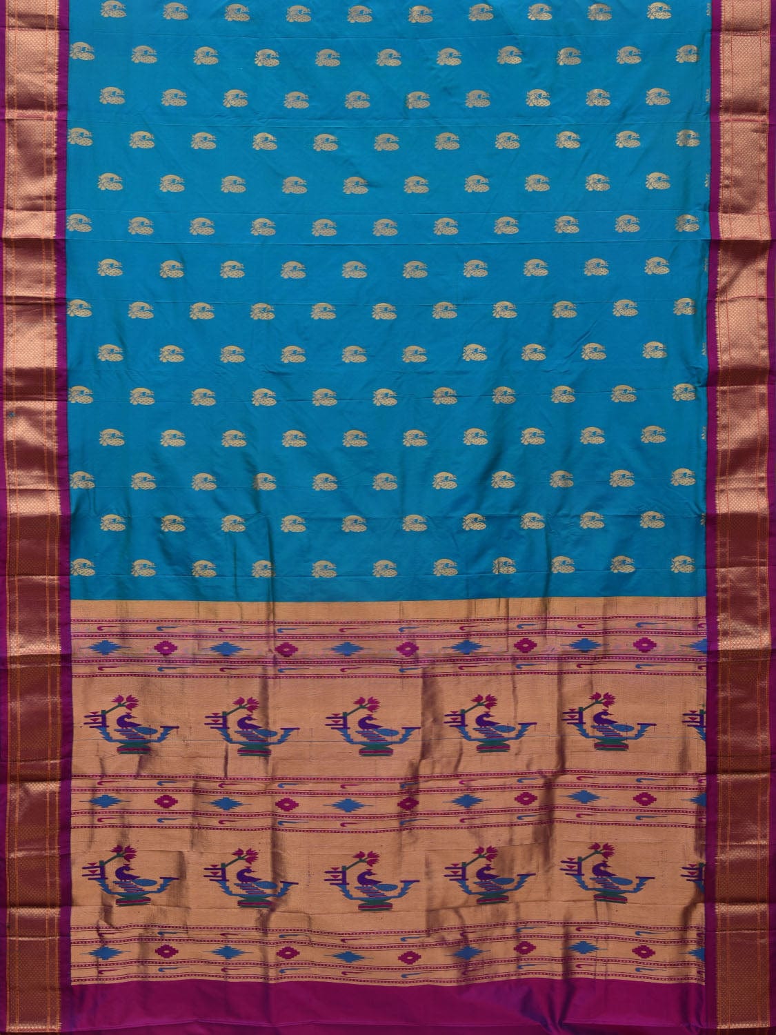 Blue and Purple Paithani Silk Handloom Saree with Pallu Design p0452