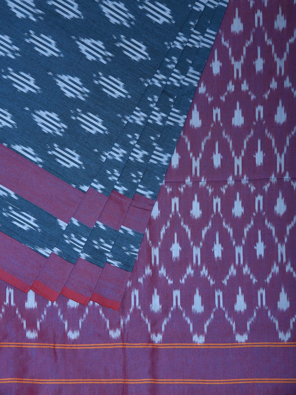 Blue and Purple Pochampally Ikat Cotton Handloom Saree with All Over Buta Design No Blouse i0980