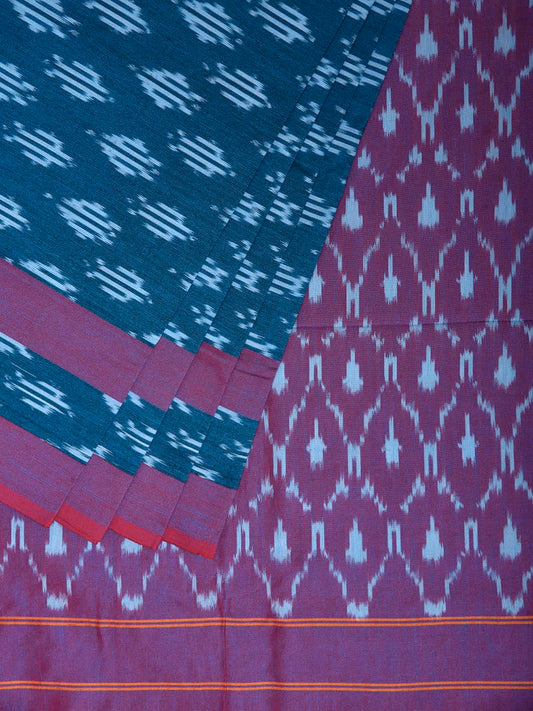 Blue and Purple Pochampally Ikat Cotton Handloom Saree with All Over Buta Design No Blouse i0980
