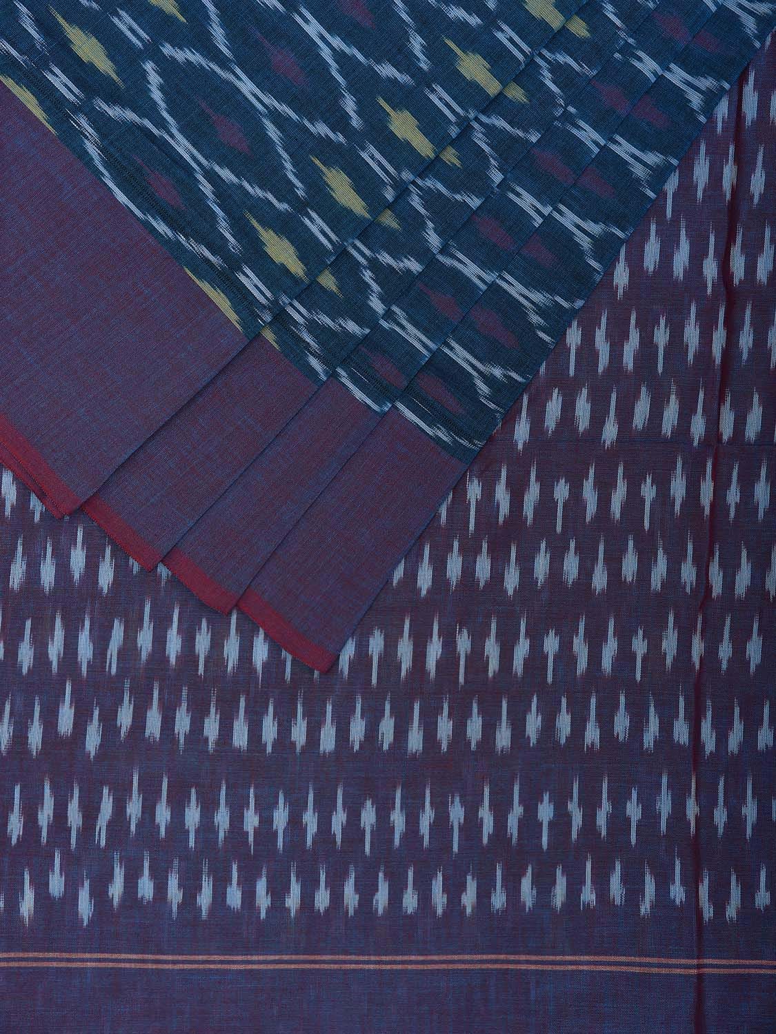 Blue and Purple Pochampally Ikat Cotton Handloom Saree with All Over Grill Design No Blouse i0907