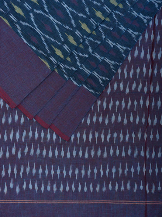 Blue and Purple Pochampally Ikat Cotton Handloom Saree with All Over Grill Design No Blouse i0907