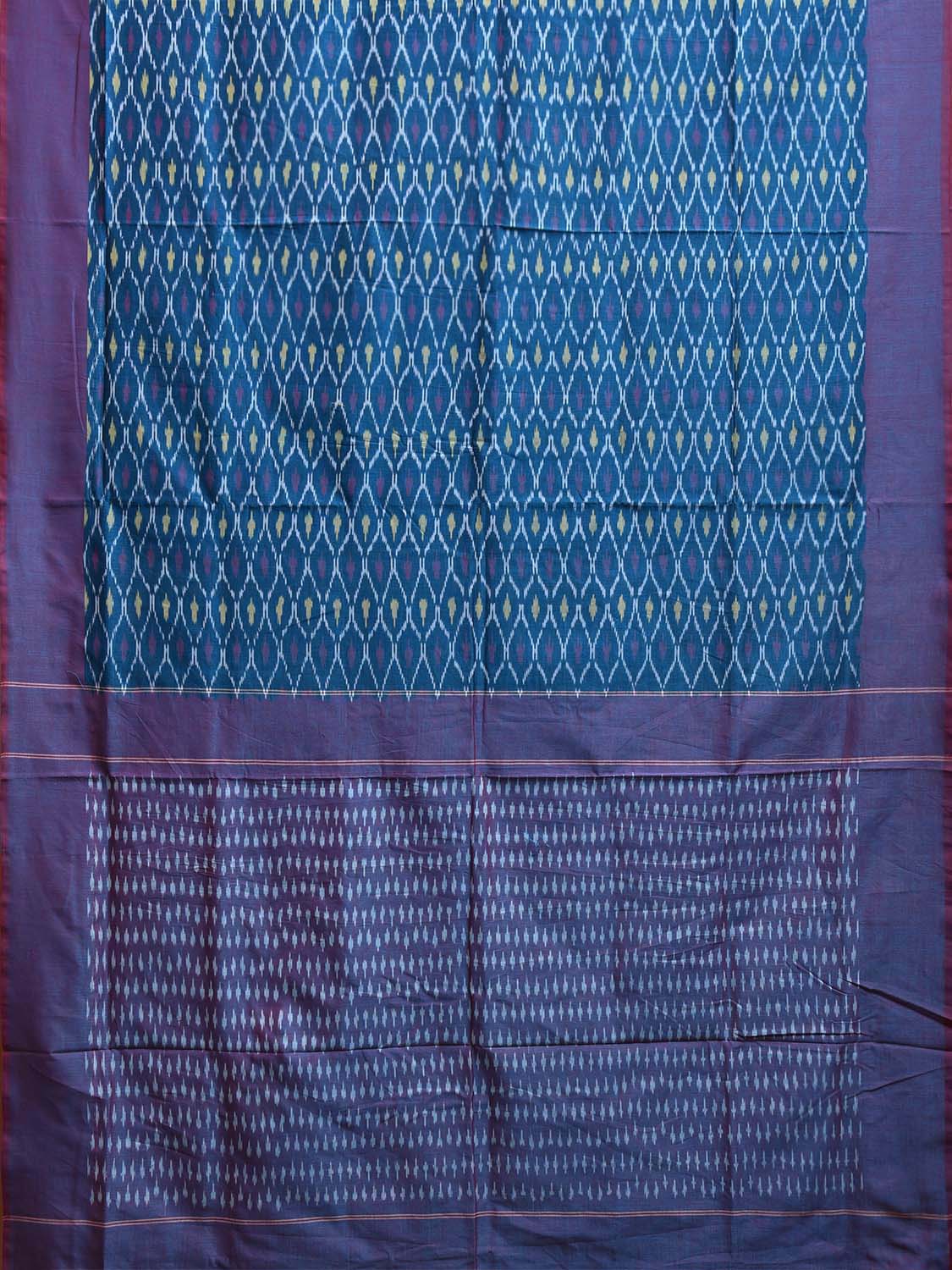 Blue and Purple Pochampally Ikat Cotton Handloom Saree with All Over Grill Design No Blouse i0907