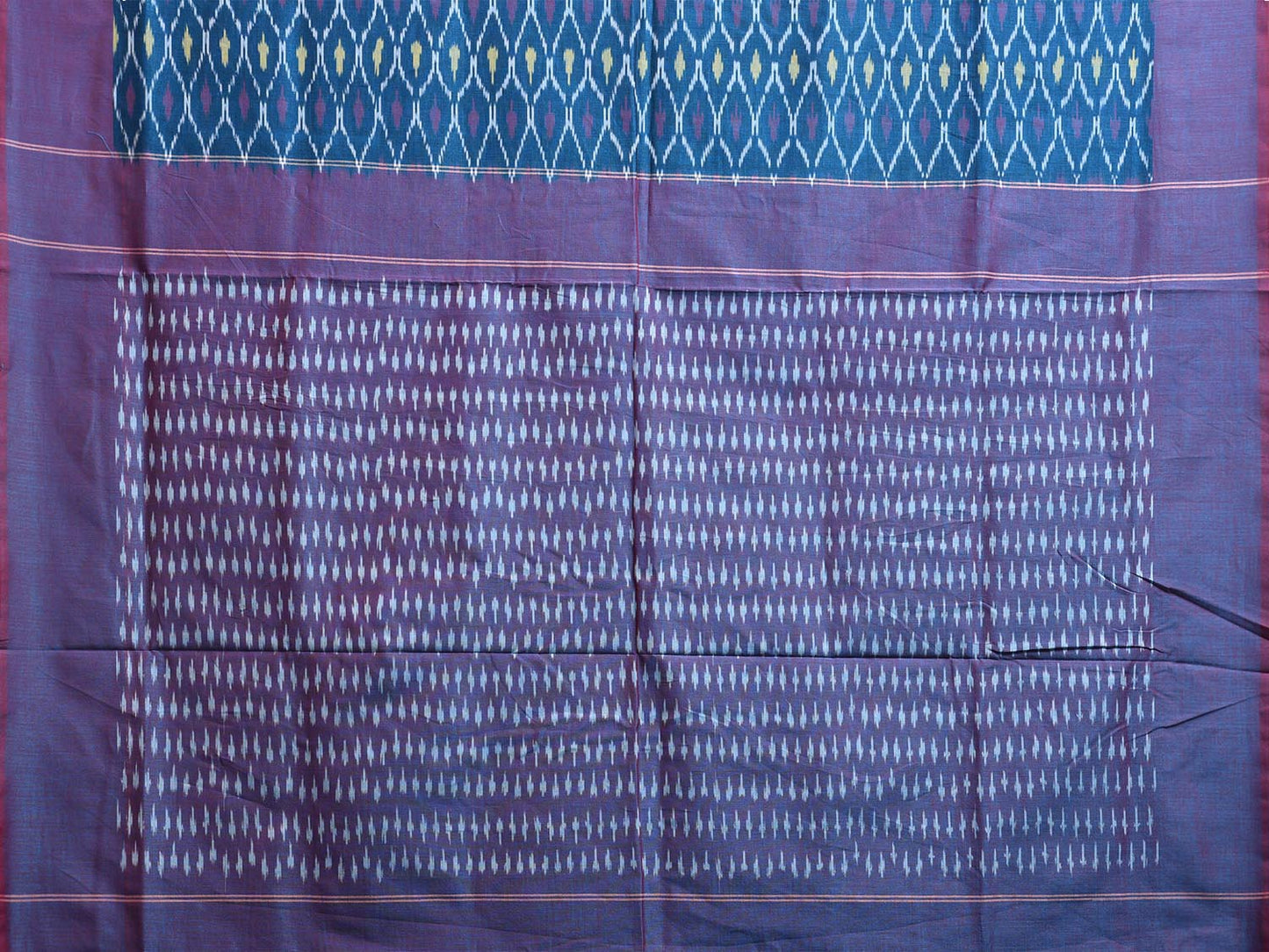 Blue and Purple Pochampally Ikat Cotton Handloom Saree with All Over Grill Design No Blouse i0907