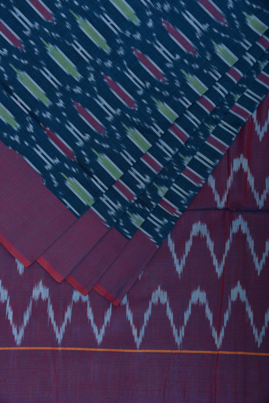 Blue and Purple Pochampally Ikat Cotton Handloom Saree with All Over Grill Design No Blouse i0912