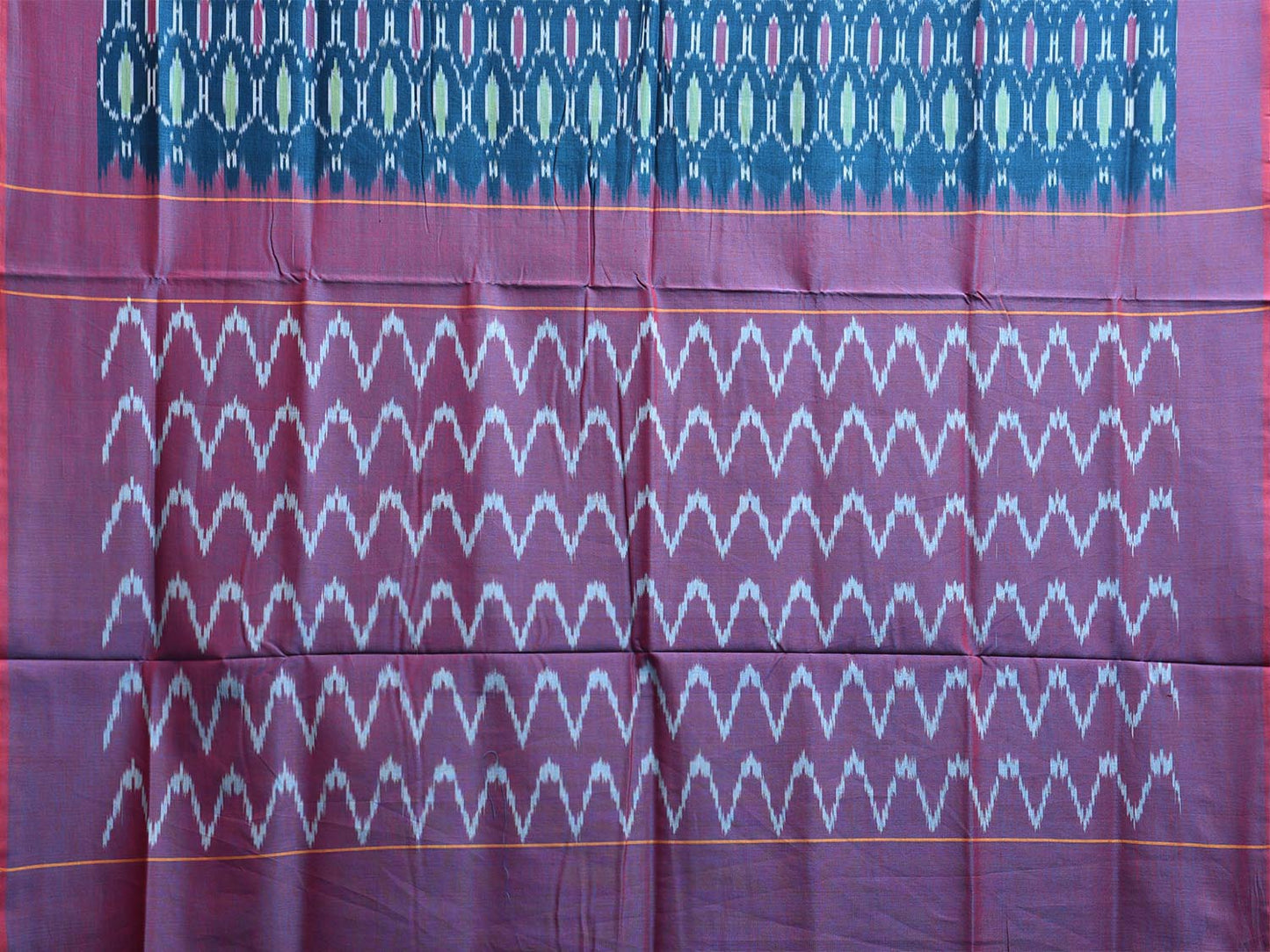 Blue and Purple Pochampally Ikat Cotton Handloom Saree with All Over Grill Design No Blouse i0912