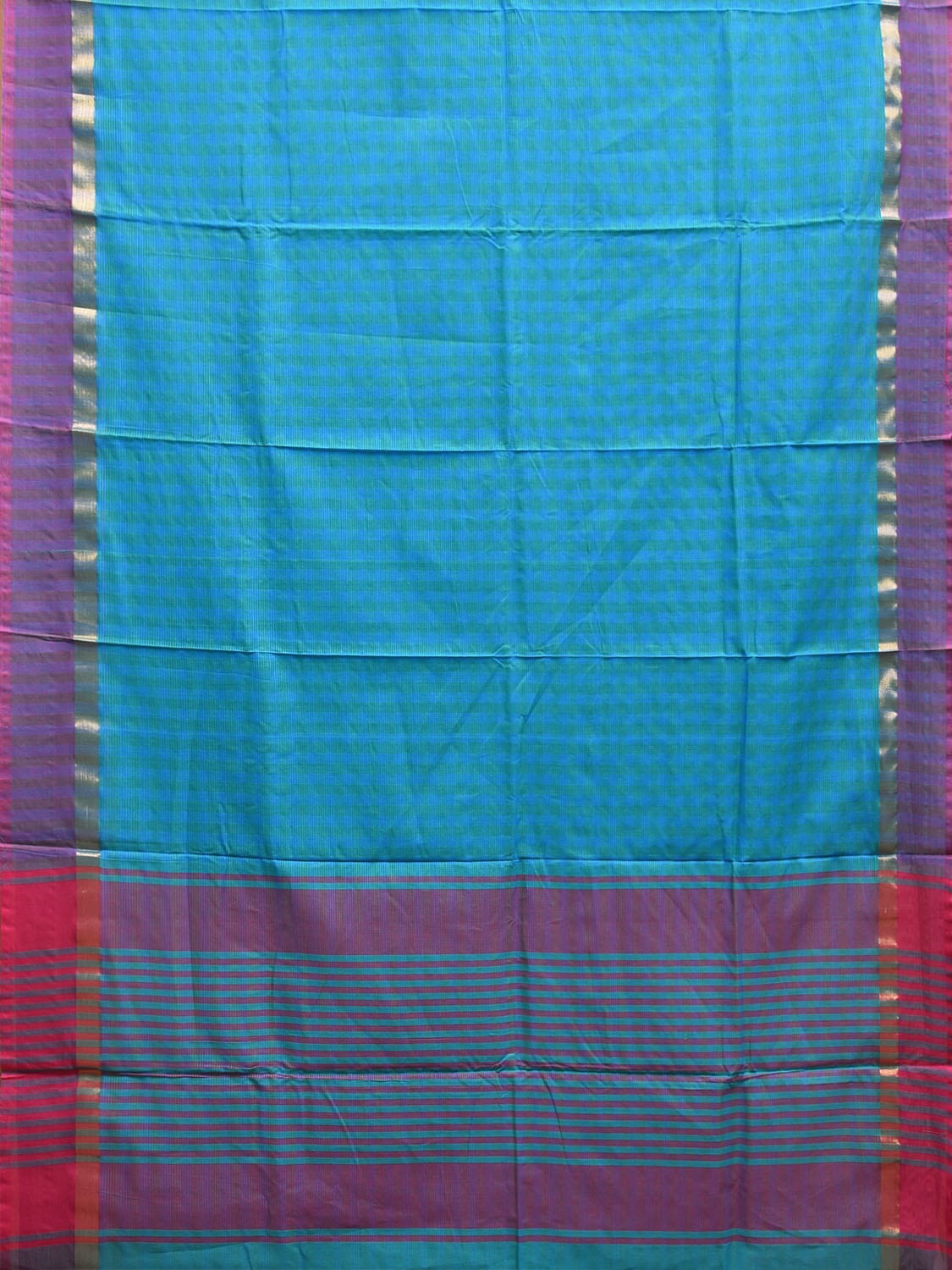 Blue and Purple Venkatagiri Cotton Saree with Checks Design v0090