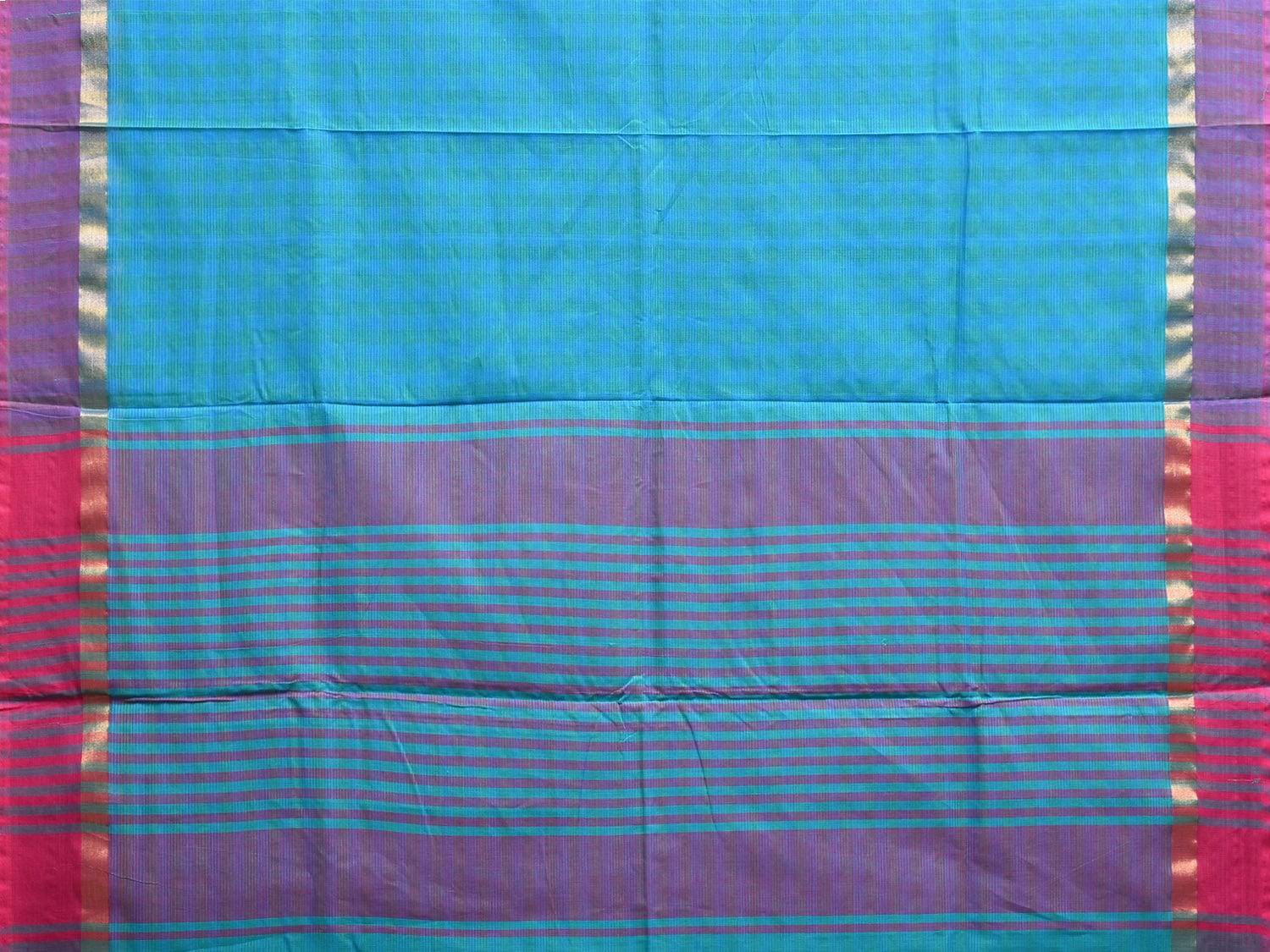 Blue and Purple Venkatagiri Cotton Saree with Checks Design v0090