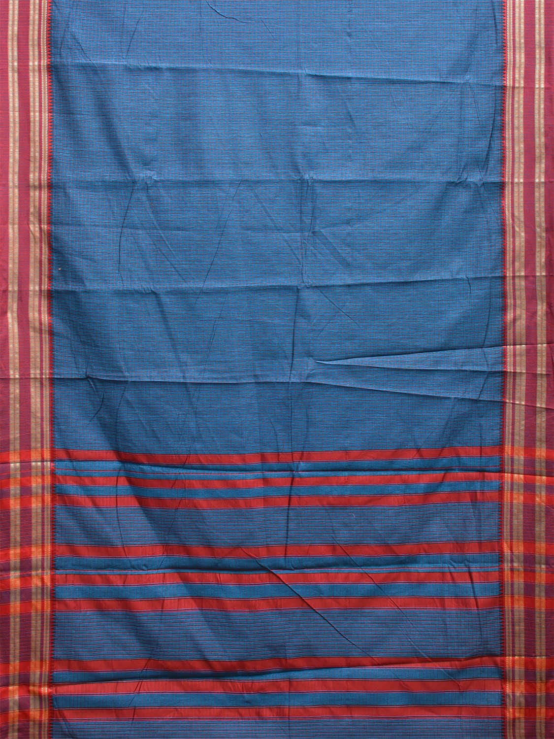 Blue and Red Bamboo Cotton Saree with Checks Design No Blouse bc0664