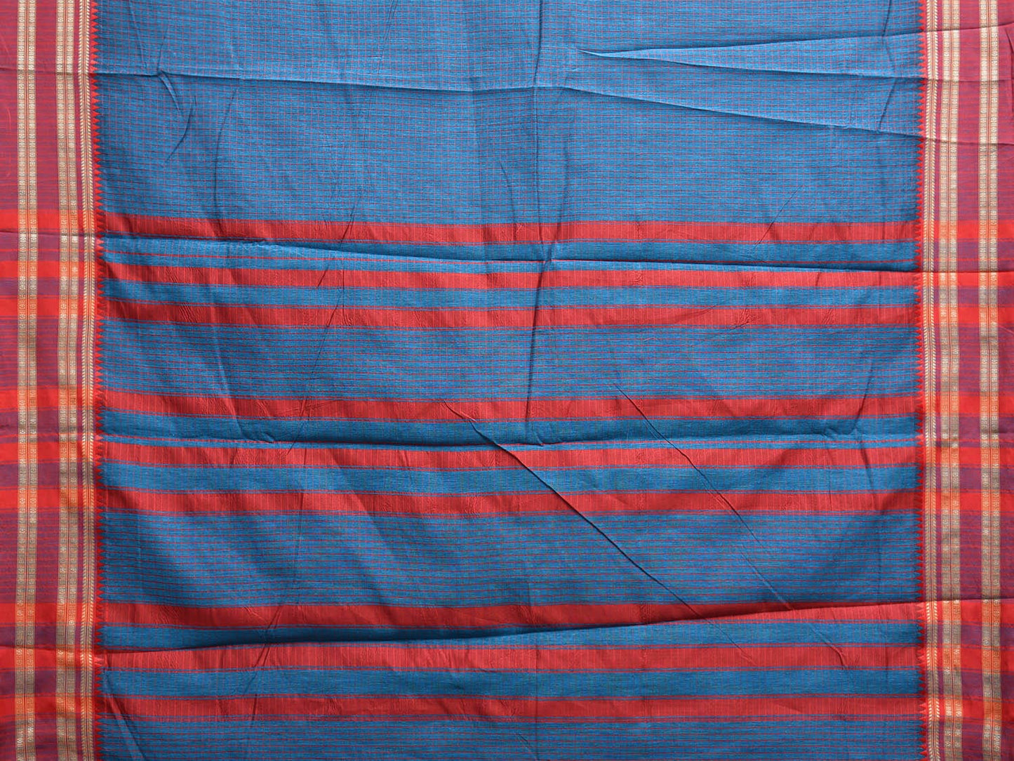 Blue and Red Bamboo Cotton Saree with Checks Design No Blouse bc0664