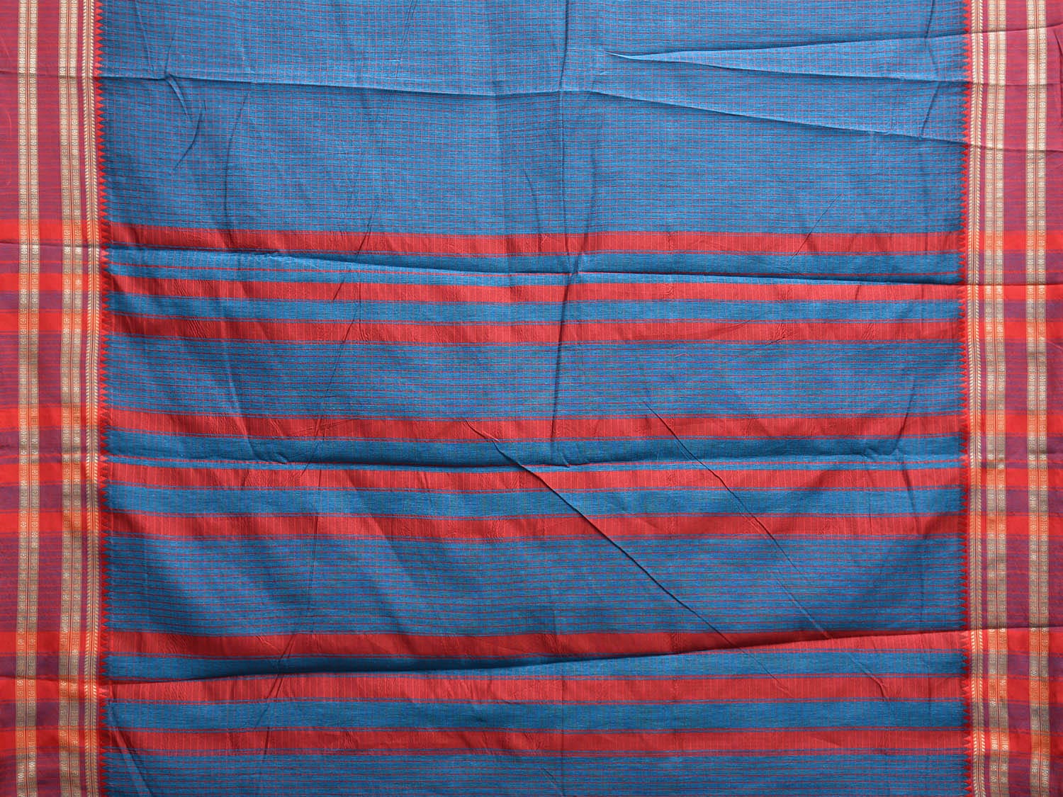 Blue and Red Bamboo Cotton Saree with Checks Design No Blouse bc0664