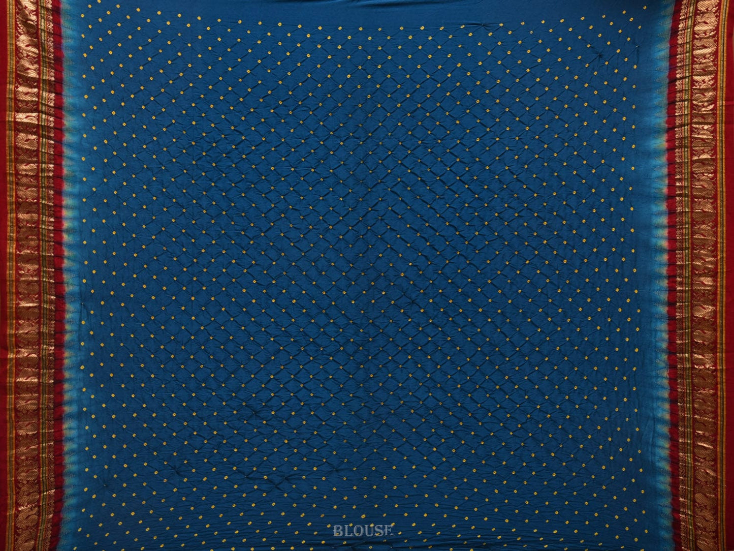 Blue and Red Bandhani Gadwal Silk Handloom Saree with Border and Pallu Design bn0359