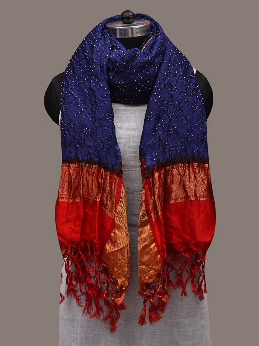 Blue and Red Bandhani Kanchipuram Silk Handloom Dupatta with Border Design ds2766