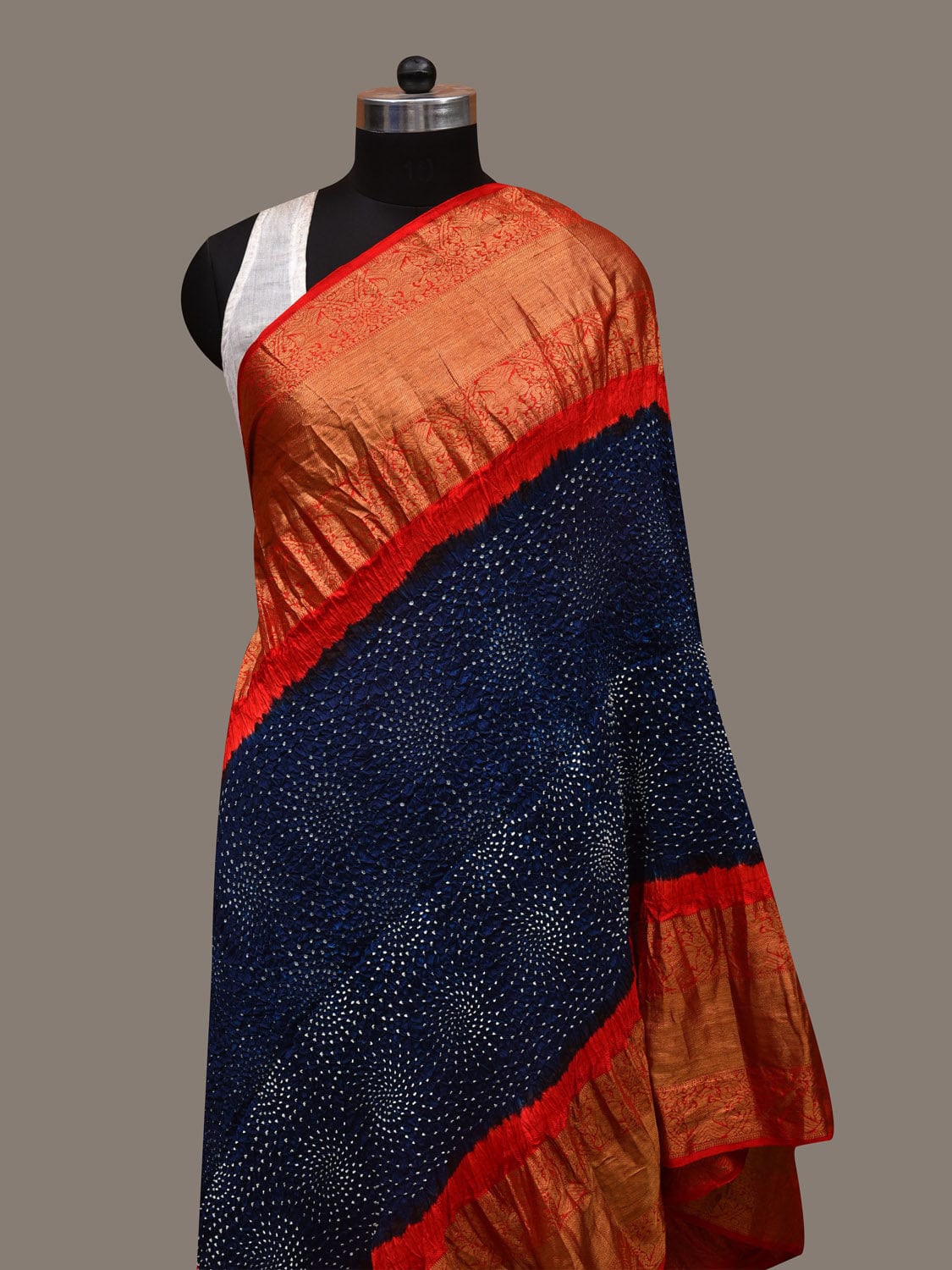 Blue and Red Bandhani Kanchipuram Silk Handloom Dupatta with Border Design ds2900