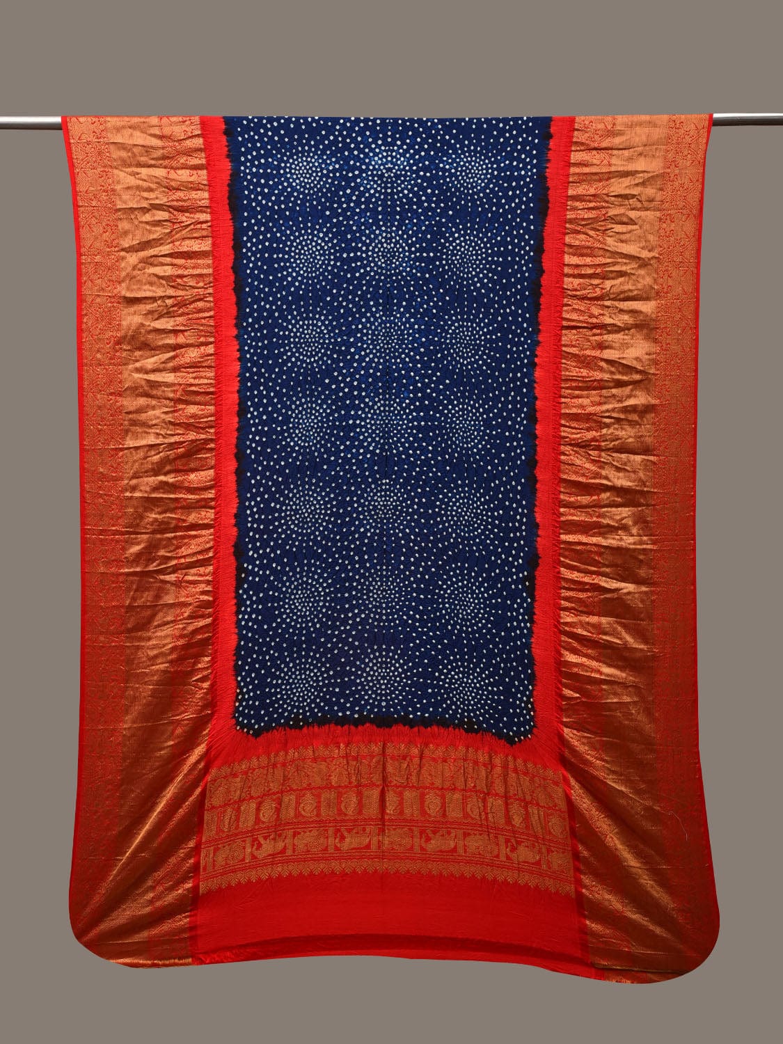 Blue and Red Bandhani Kanchipuram Silk Handloom Dupatta with Border Design ds2900