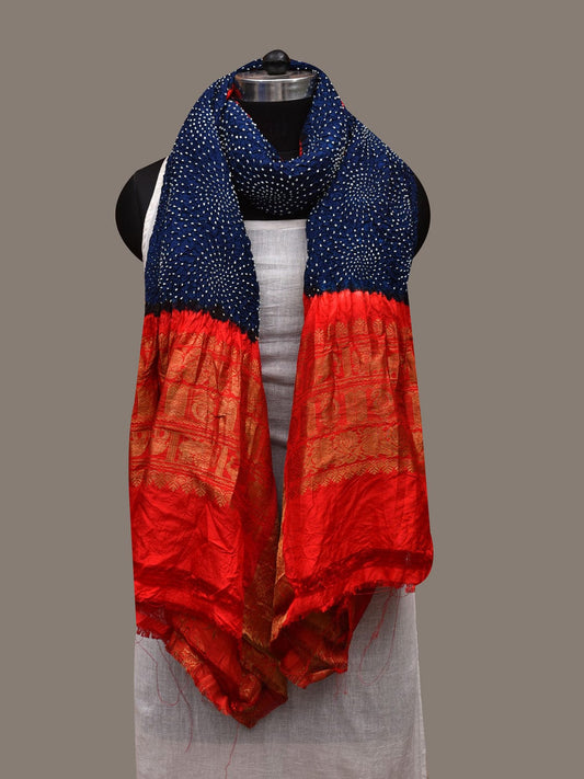Blue and Red Bandhani Kanchipuram Silk Handloom Dupatta with Border Design ds2900