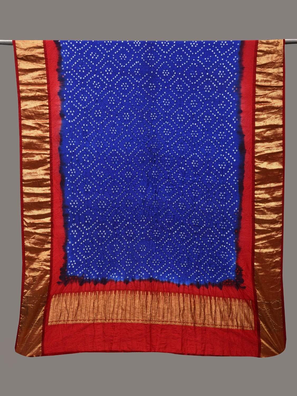 Blue and Red Bandhani Kanchipuram Silk Handloom Dupatta with Grill Design ds2555