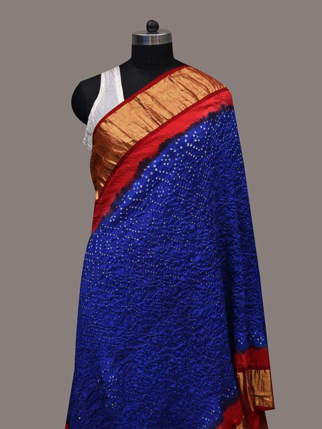 Blue and Red Bandhani Kanchipuram Silk Handloom Dupatta with Grill Design ds2555