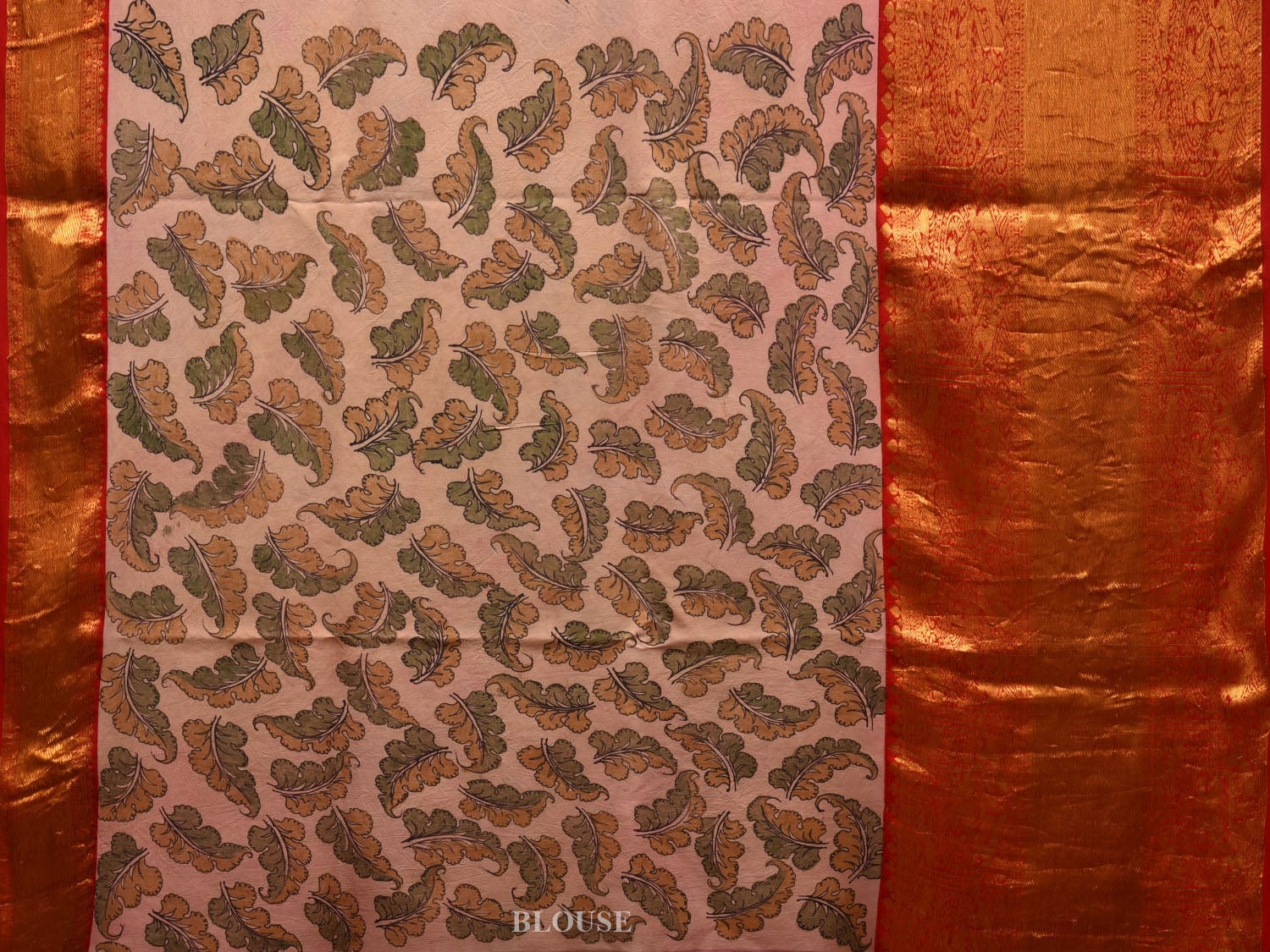 Blue and Red Kalamkari Hand Painted Kanchipuram Silk Handloom Saree with Lotus Flowers Design KL0635