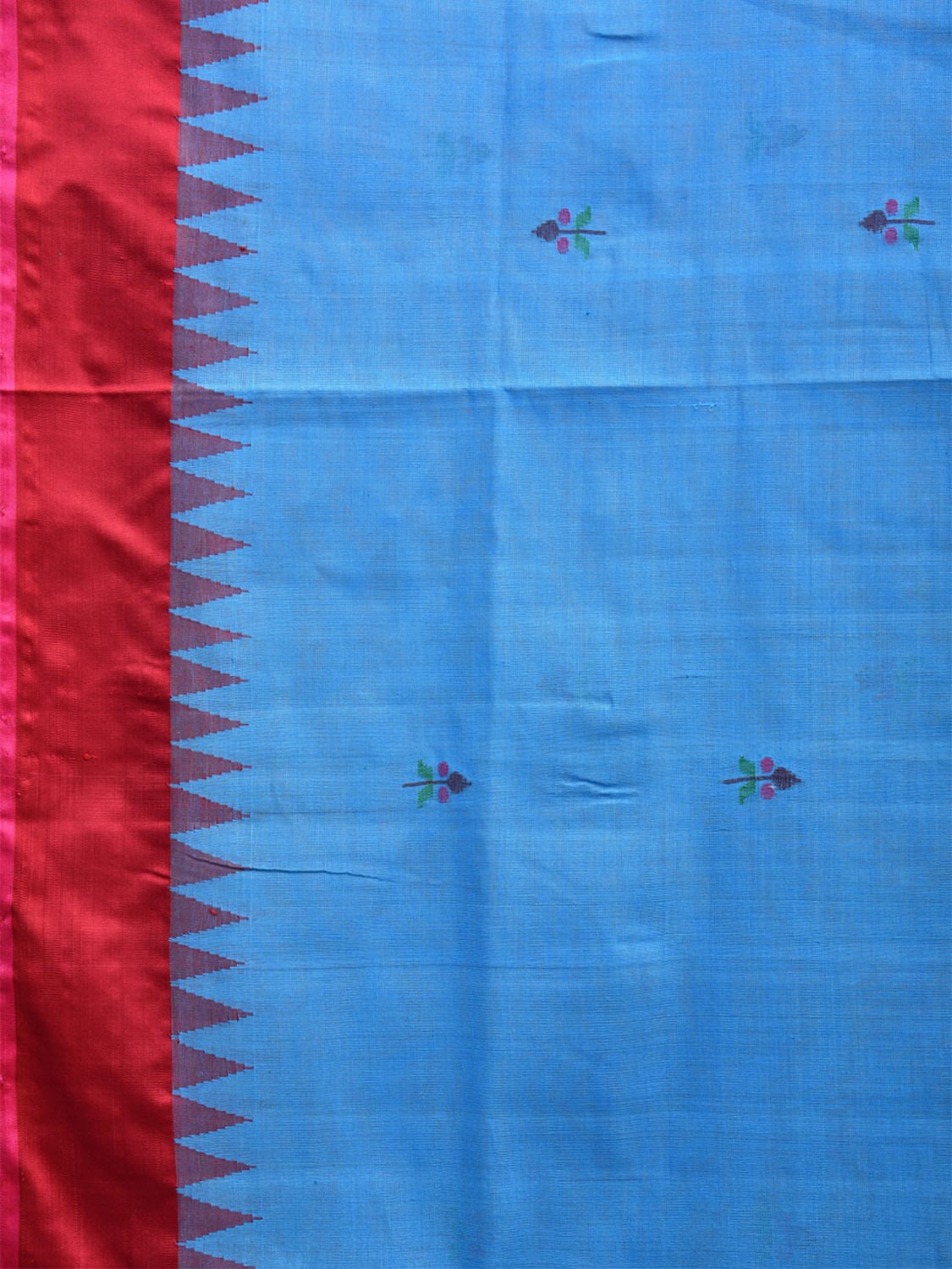 Blue and Red Khadi Cotton Handloom Saree with Jamdani Buta Design kh0690