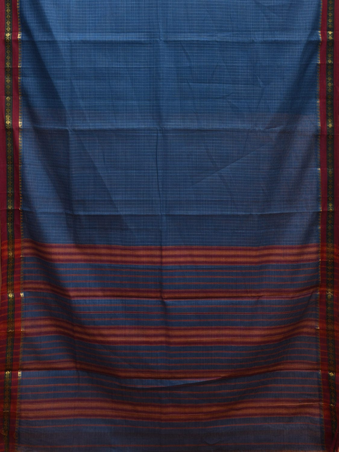 Blue and Red Narayanpet Cotton Handloom Saree with Checks Design No Blouse np0920