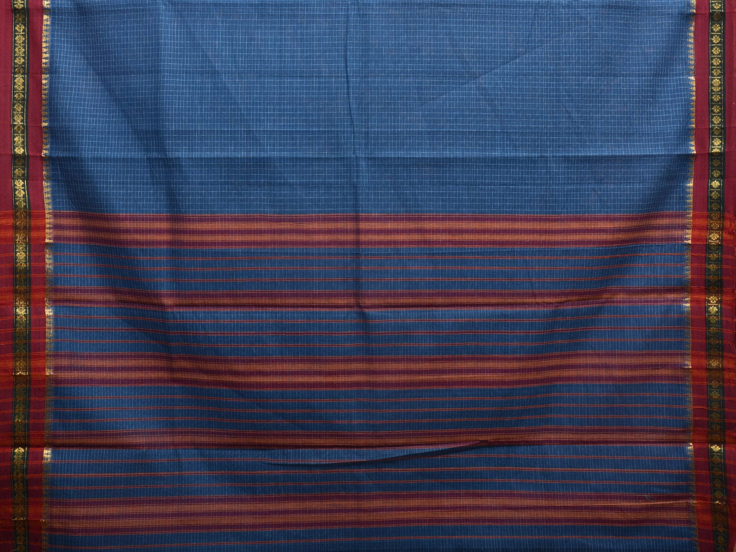 Blue and Red Narayanpet Cotton Handloom Saree with Checks Design No Blouse np0920