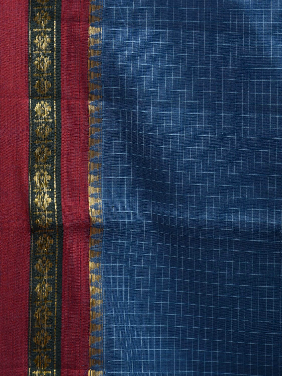 Blue and Red Narayanpet Cotton Handloom Saree with Checks Design No Blouse np0920