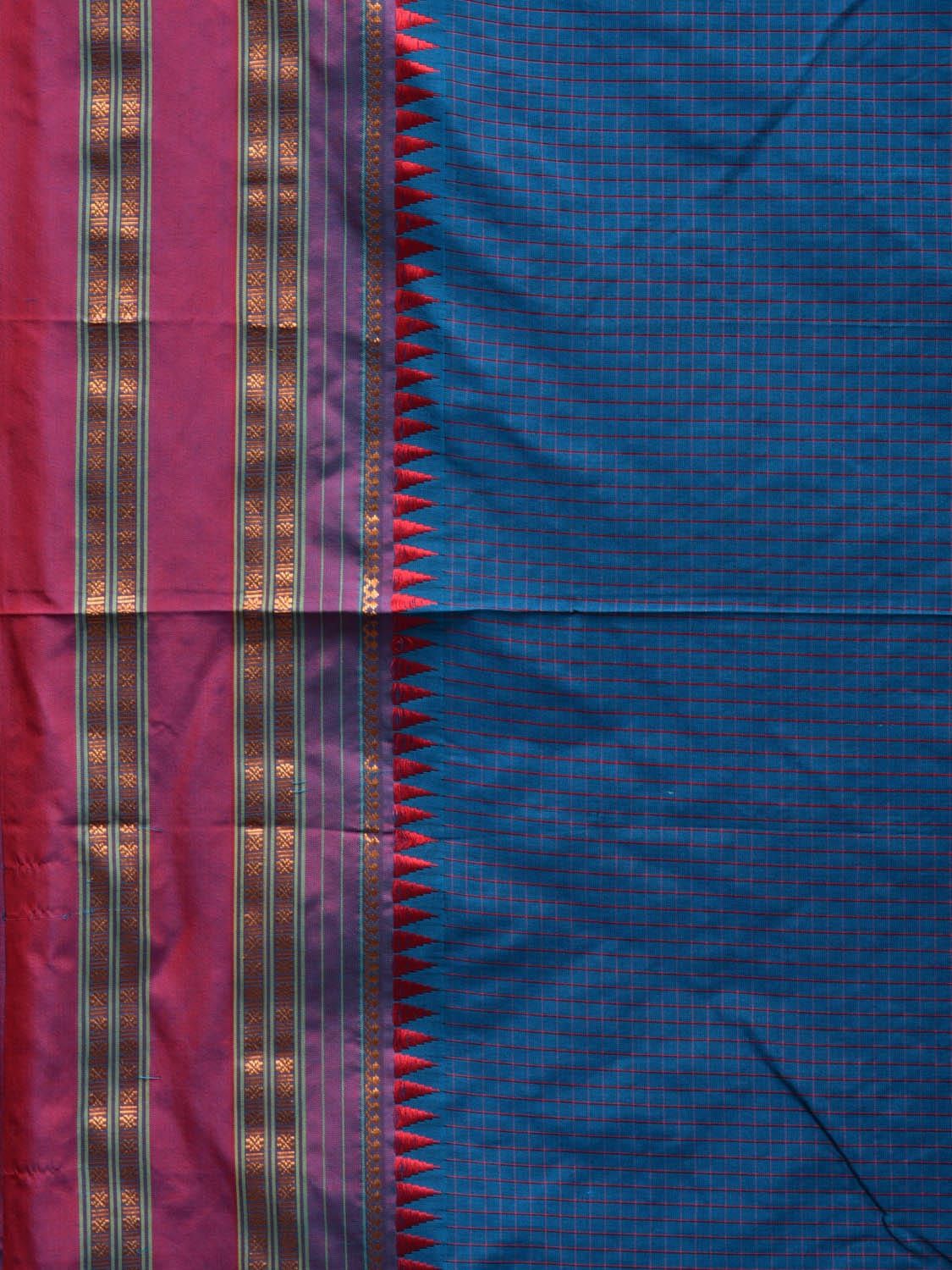 Blue and Red Narayanpet Silk Handloom Plain Saree with Traditional Border Design No Blouse np0582