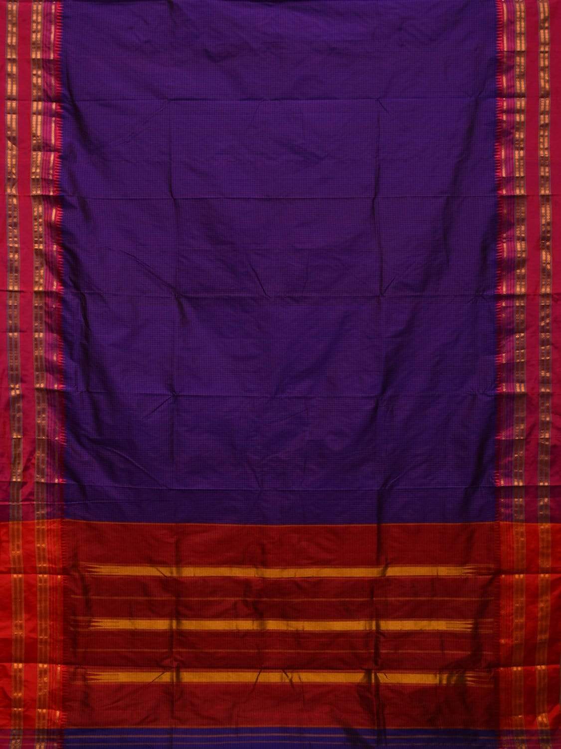 Blue and Red Narayanpet Silk Handloom Saree with Checks Design No Blouse np0435