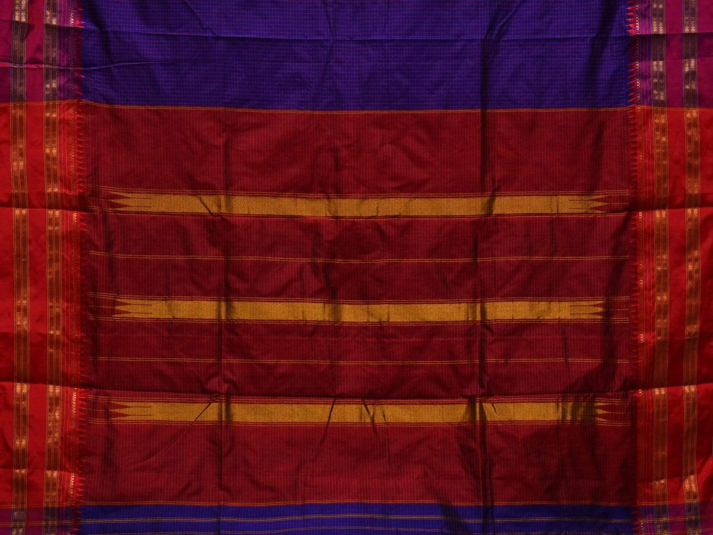 Blue and Red Narayanpet Silk Handloom Saree with Checks Design No Blouse np0435